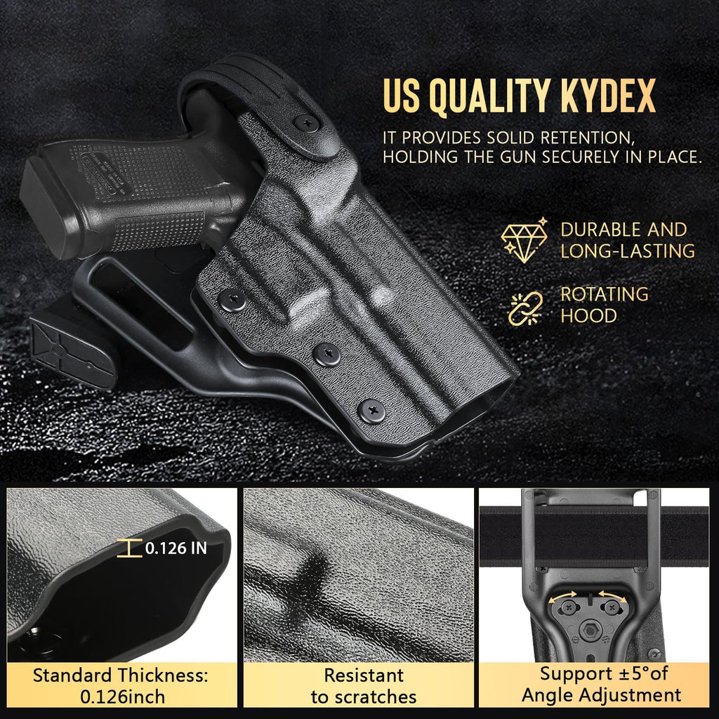 WARRIORLAND Level 2  Kydex Holster Compatible with Glock G17/G19/G34 Gen3-5  G17/G19 Gen4-5 MOS  G19X  G22/23/31/32 Gen3-4 G19X  G34 Gen5 MOS  G44  G45  G45 MOS, Adjustable Loop Fits Belt Width 1.5" - 2.0", Right Hand Thumb Release Holster - WARRIORLAND