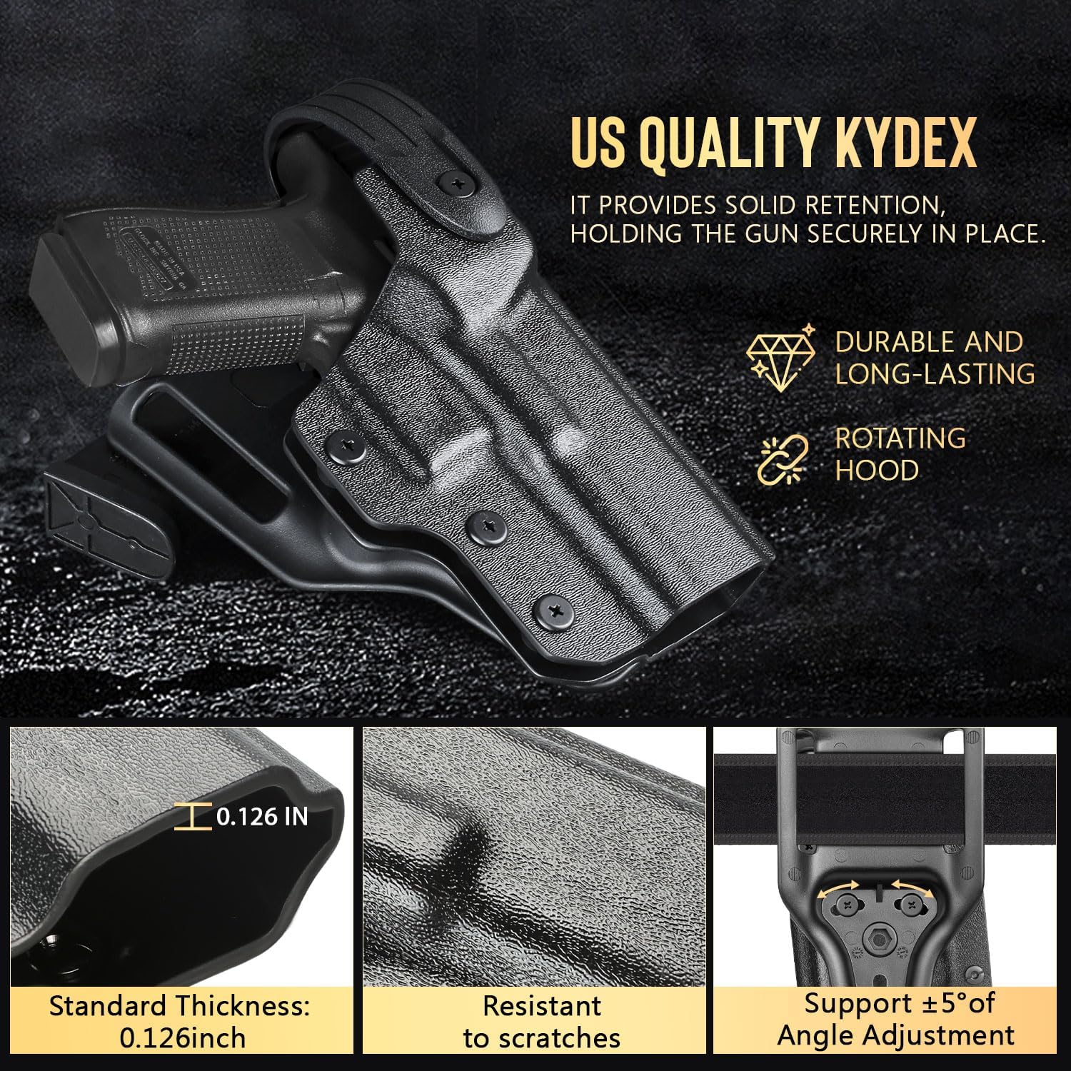 WARRIORLAND Level 2  Kydex Holster Compatible with Glock G17/G19/G34 Gen3-5  G17/G19 Gen4-5 MOS  G19X  G22/23/31/32 Gen3-4 G19X  G34 Gen5 MOS  G44  G45  G45 MOS, Adjustable Loop Fits Belt Width 1.5" - 2.0", Right Hand Thumb Release Holster - WARRIORLAND