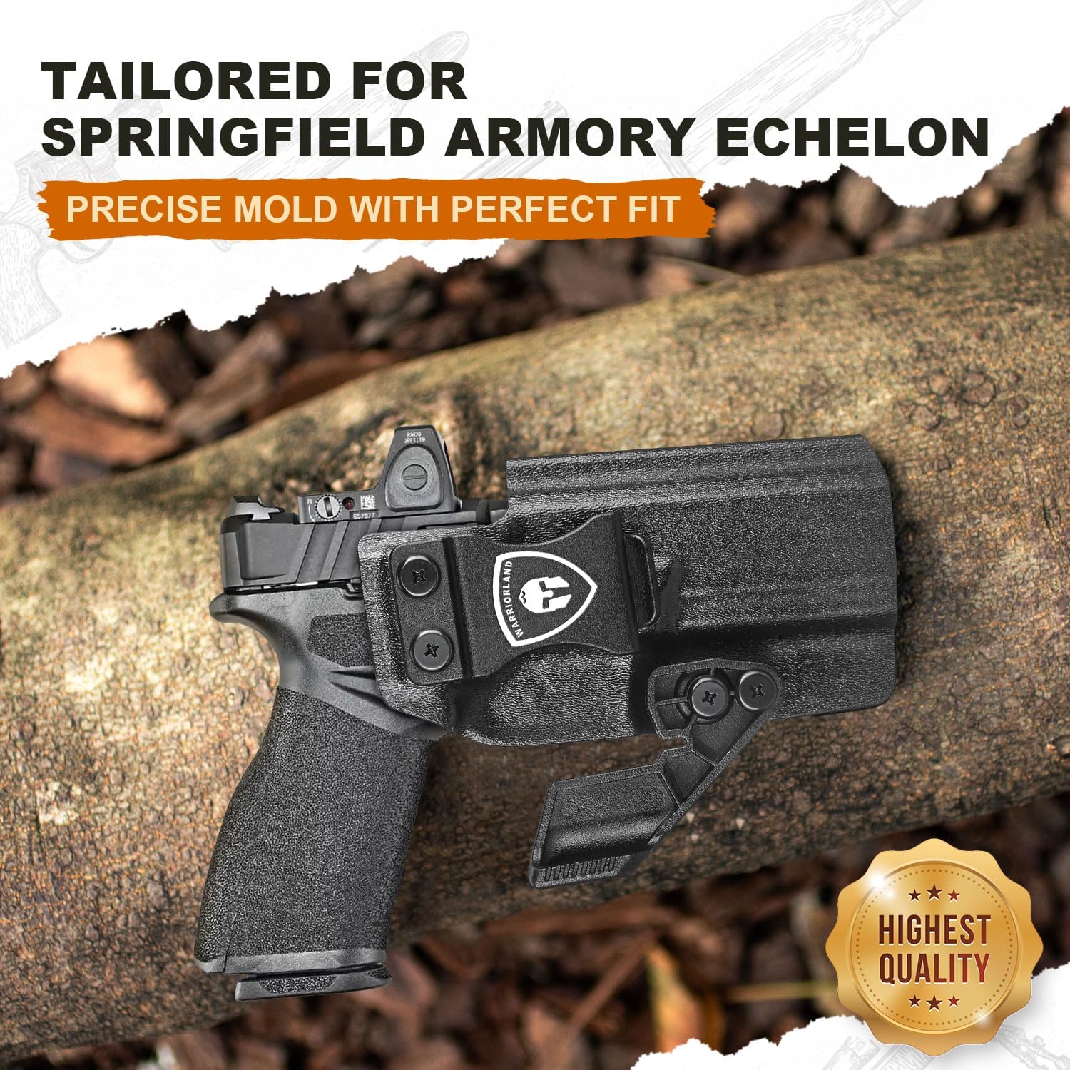 WARRIORLAND IWB Kydex Holster w/Claw & Optics Cut Compatible with Springfield Armory Echelon Pistol, Inside Waistband Concealed Carry Holster, Adj. Retention & Cant, Right Hand - WARRIORLAND