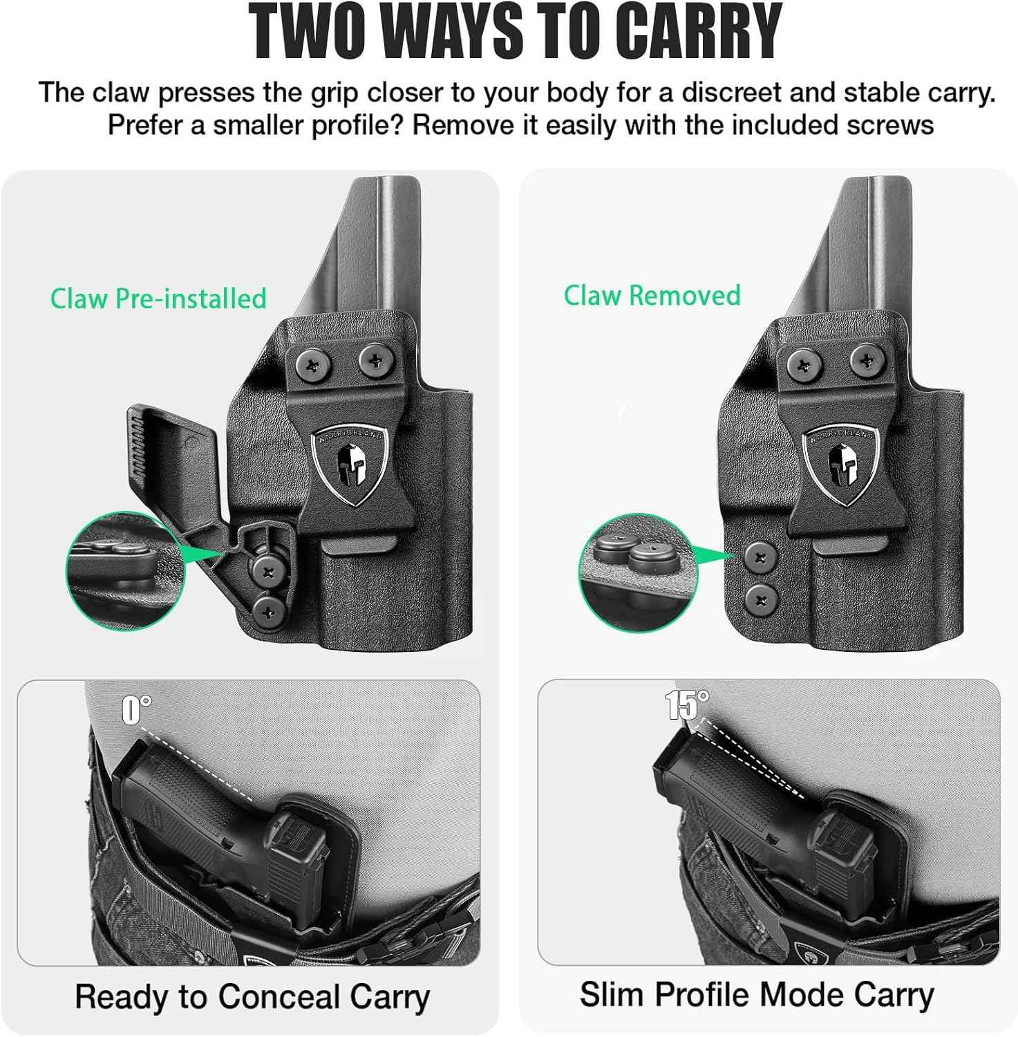 HK VP9 IWB Kydex Holster - Optic Cut + Claw, Adjustable Cant & Posi-Click Audible Lock, Right-Hand Concealed Carry - WARRIORLAND