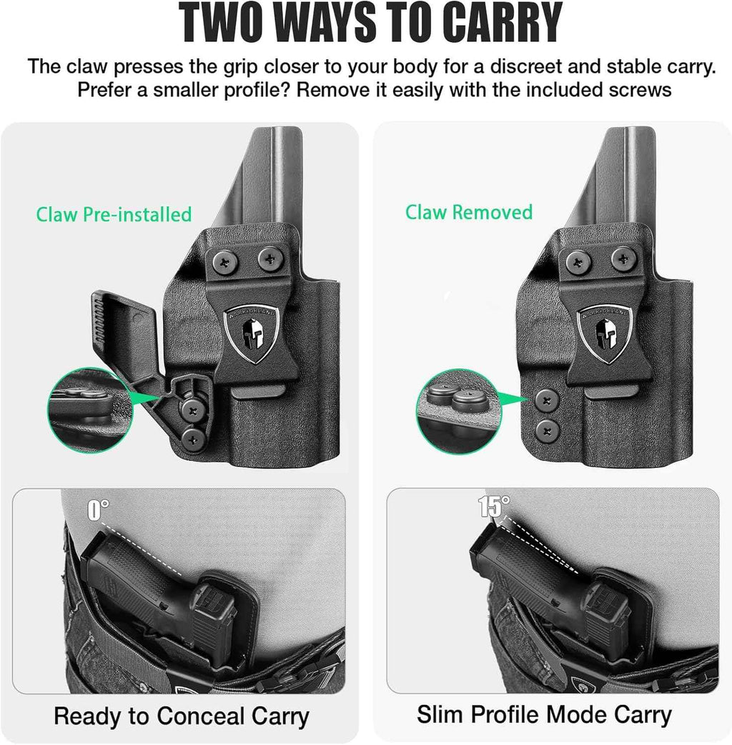HK VP9 IWB Kydex Holster - Optic Cut + Claw, Adjustable Cant & Posi-Click Audible Lock, Right-Hand Concealed Carry - WARRIORLAND