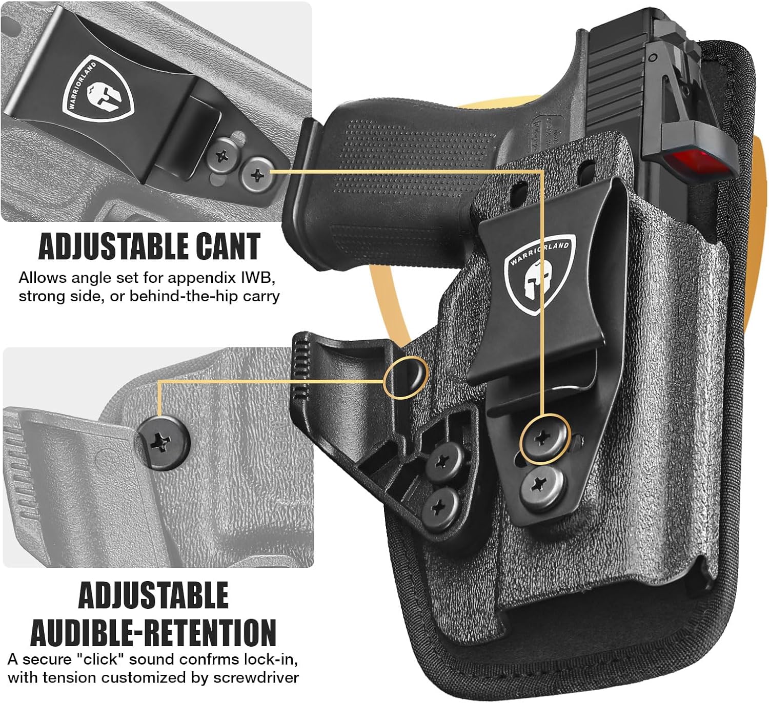 WARRIORLAND IWB Hybrid Holster for Glock 43X / 43X MOS / 43 / 48 MOS / G48 – Optic Cut, Right Hand, Adj. Height/Cant/Retention - WARRIORLAND