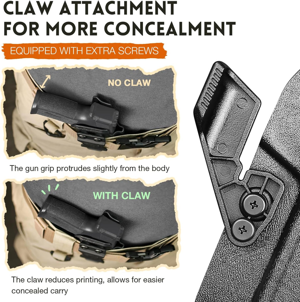 WARRIORLAND IWB Kydex Holster, Compatible with S&W M&P 9 M2.0 Competitor, Optic Cut Ready/Claw Attachment, Inside Waistband Conceal Carry, Adj. Retention & Cant, Open-Muzzle Design, Right Hand - WARRIORLAND