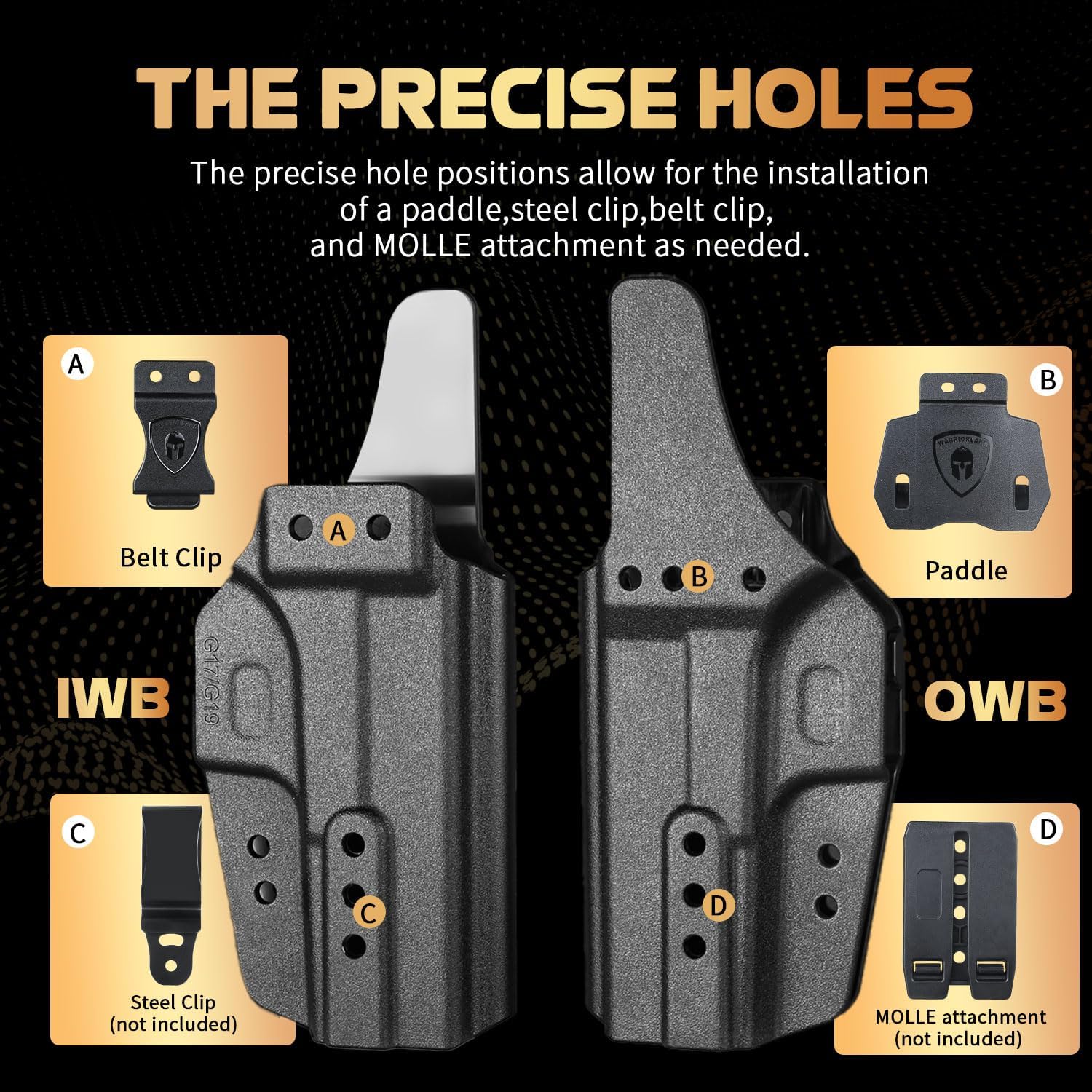 WARRIORLAND IWB & OWB Convertible Holster Optic Cut: Compatible with Glock 17/19/26/34 Gen3-5  G17/G19 Gen4 MOS  G17/G19/G26/G34 Gen5 MOS  19X  G23 Gen3-4  G32 Gen3-4  G44  G45  G45 MOS  Holster, with Claw,Adj Ride Height, Right Hand - WARRIORLAND