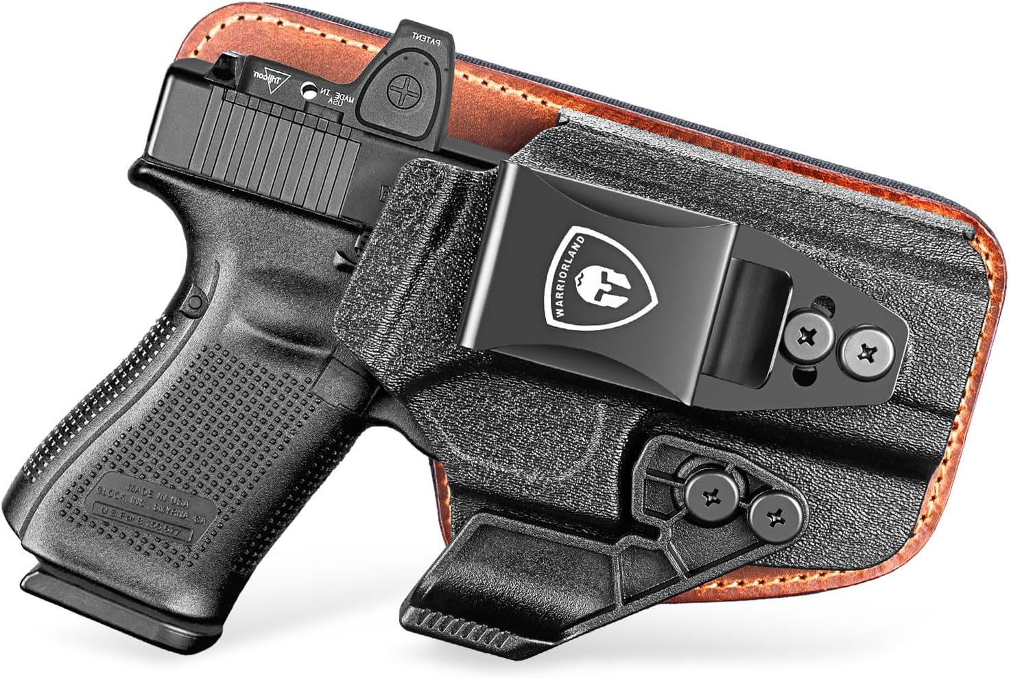 WARRIORLAND IWB Hybrid Holster Compatible with Glock 17/ 19 Gen 3-5 & 23/ 32 Gen 3-4 & G19X 44 45 & their MOS version, Concealed Carry Polymer & Leather Holster with Claw/Optics Cut Ready, Right Hand - WARRIORLAND