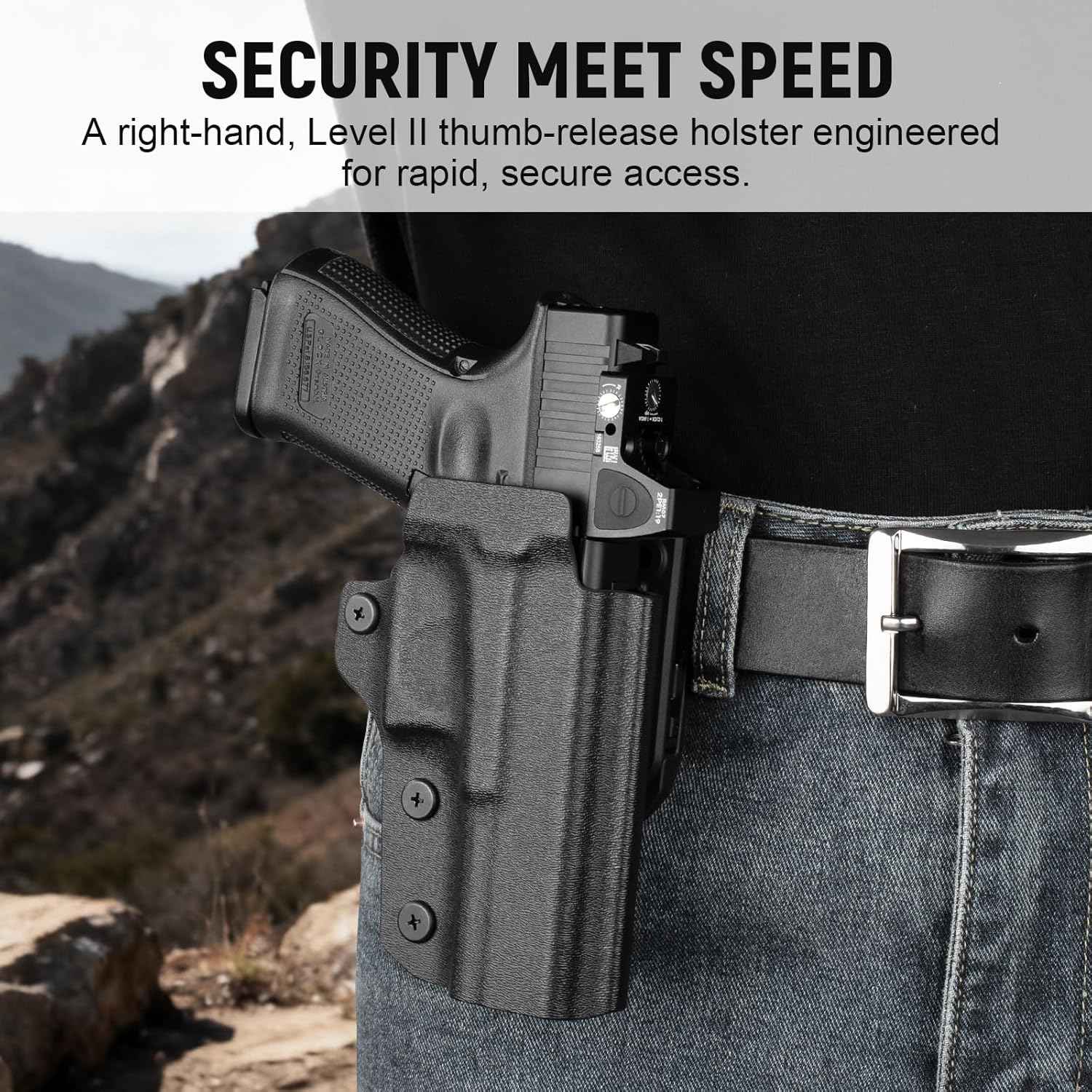Glock 17/19/19X/45 Holster OWB Kydex Optic Cut - Thumb Release, Fits Gen 3-5 & G23/G32/G44, 360° Adjustable Cant, 1.5