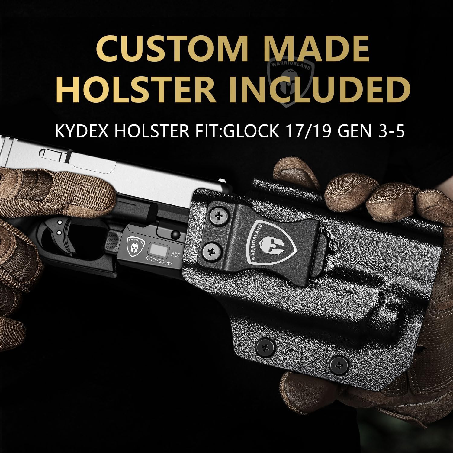WARRIORLAND Universal Tactical Light Fit Glock 17/19 KYDEX Holster Combo, 800 Lumens Light, Magnetic USB Charging Universal Weapon Light-Screen Displays Battery Status, Crossbow MA2 w/ G19 Holster - WARRIORLAND