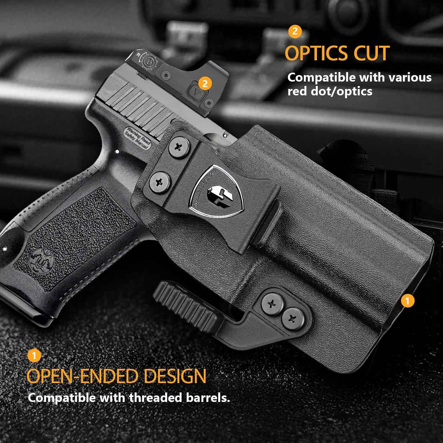 Canik TP9SF / TP9DA IWB Kydex Holster Optic Cut – with Concealment Claw, Adjustable Cant & Audible Click Retention, Inside Waistband Concealed Carry, Right Hand – WARRIORLAND