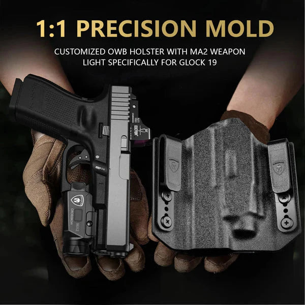 WARRIORLAND Kydex OWB Holster (Only) Fit Glock 17/19 & 800 Lumens MA2 Light - WARRIORLAND