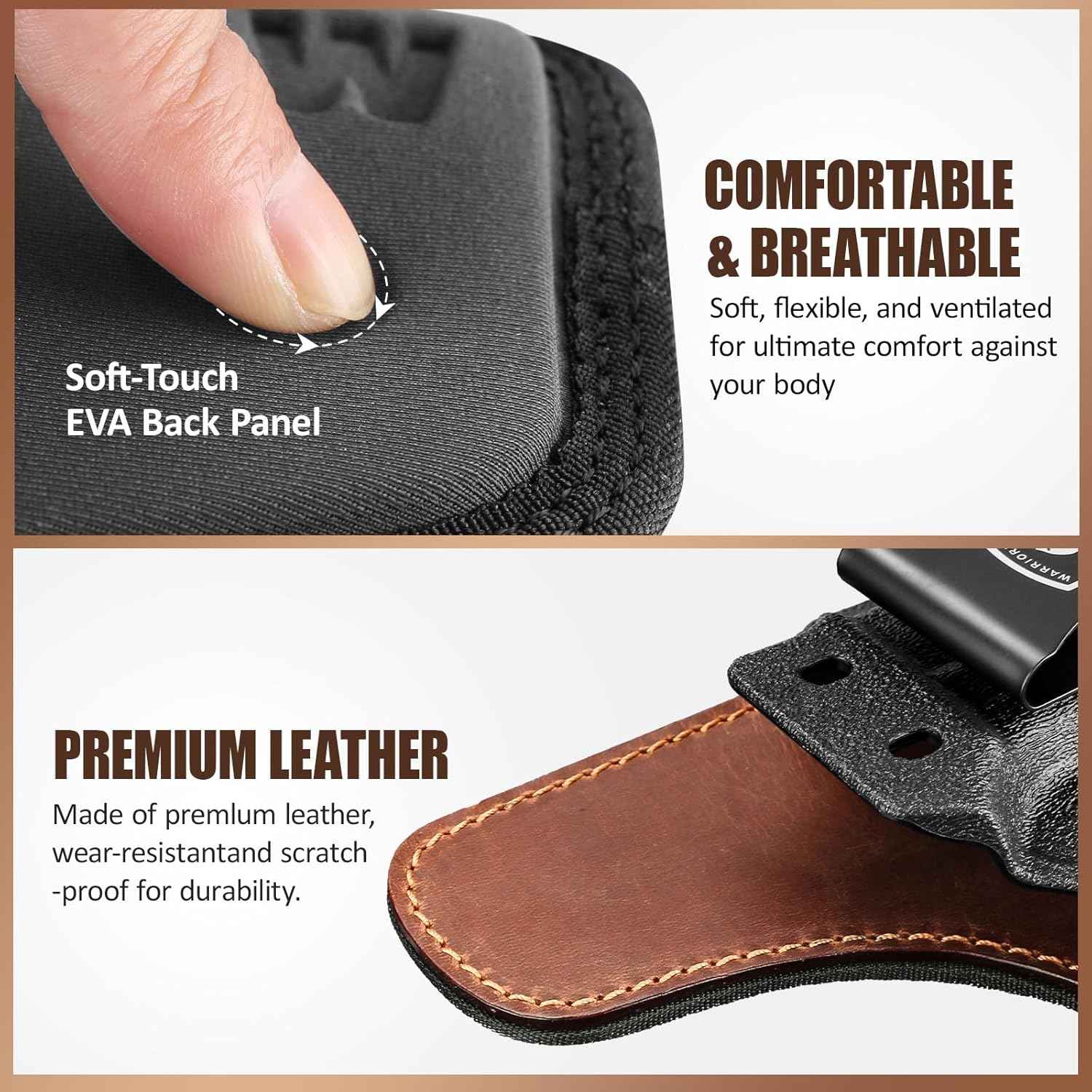 WARRIORLAND Springfield Hellcat Pro Holster - Compatible with Hellcat/RDP/OSP Optics Cut, IWB Hybrid Kydex/Leather Concealed Carry Holster, Right Hand, Adjustable Cant & Retention & Ride Height, Inside Waistband Holster