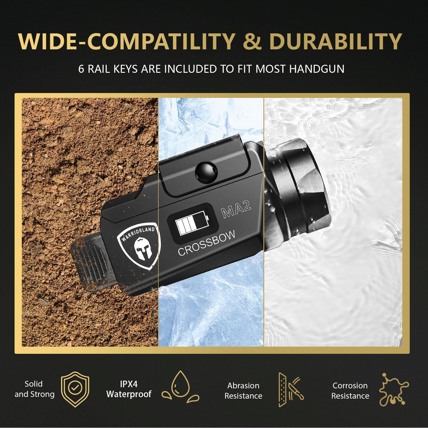 WARRIORLAND MA2 Universal Rail Mounted 800 Lumens Pistol Light with Glock 17/19 OWB Kydex Holster Combo, Magnetic USB Charging Tactical Light with Screen Displays Battery Status - WARRIORLAND