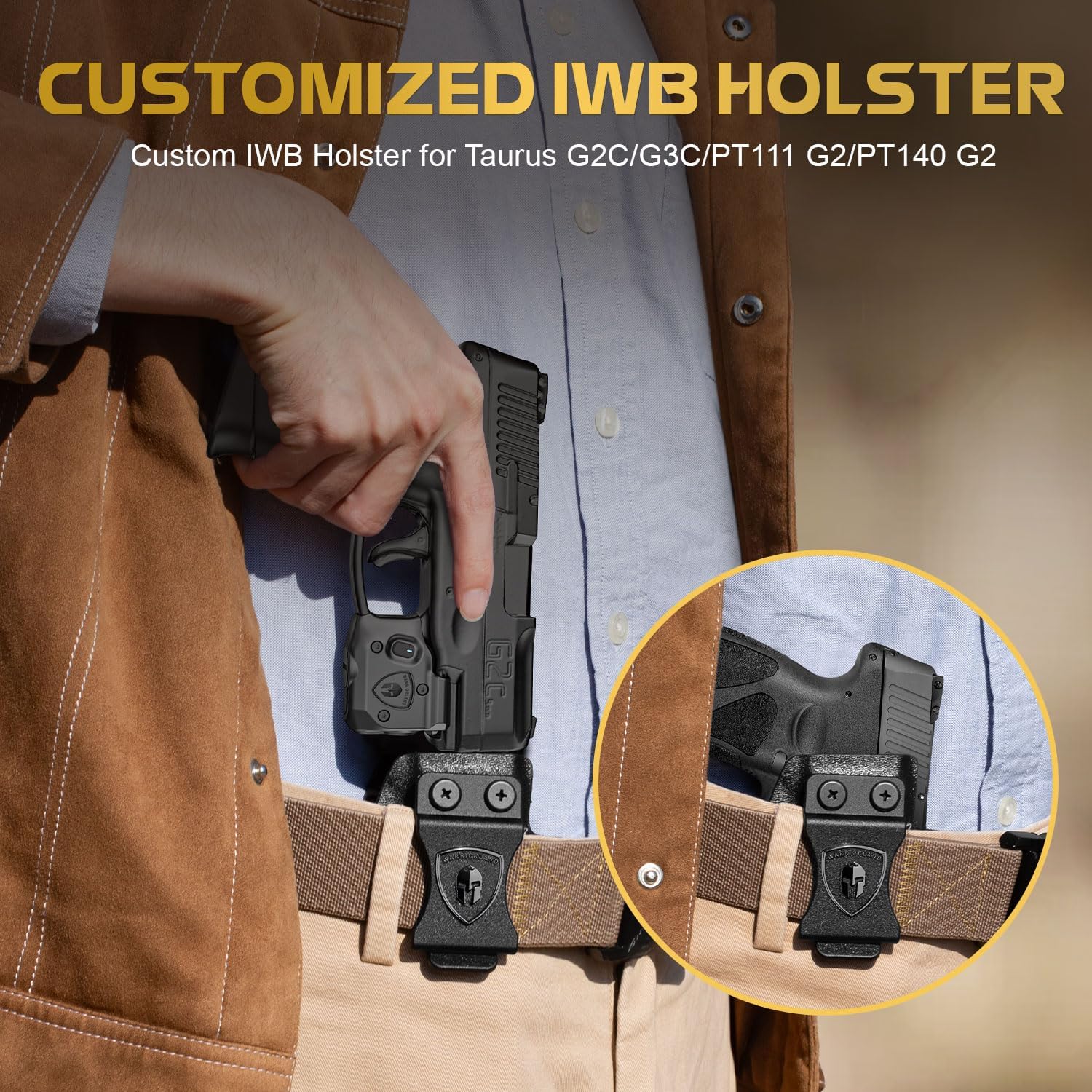 WARRIORLAND Pistol Light Laser & Holster Fit for Taurus G2C/ G3C/ PT111 G2 / PT140 G2, Compact 150-Lumen Trigger Mounted Tactical Weapon Light with Red Laser White LED & IWB Holster, Power Indicator - WARRIORLAND