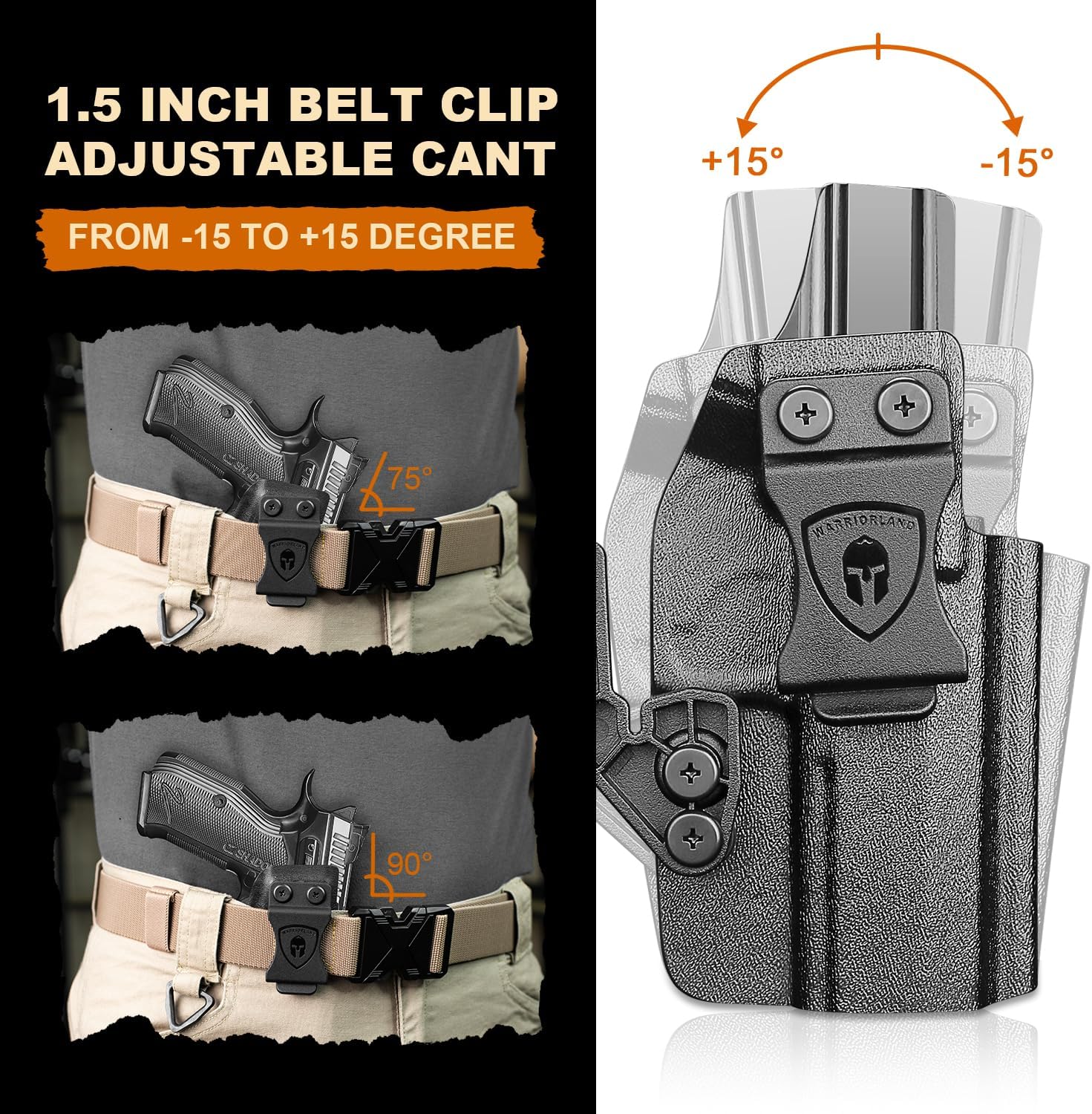 WARRIORLAND IWB Kydex Holster Compatible with CZ Shadow 2 Compact and CZ Shadow 2, Optic Cut & Claw, Inside Waistband Conceal Carry, Adj. Retention & Cant (Right Hand) - WARRIORLAND