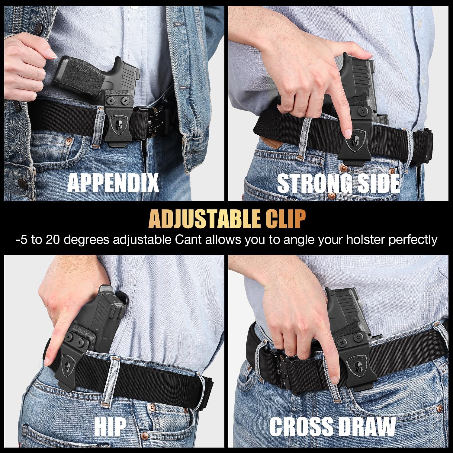 Sig P365 / P365X / P365 SAS IWB Kydex Holster w/Mini Claw - Appendix Concealed Carry, Adj. Cant & Retention, Audible Lock, Optics Cut Ready, Right Hand - WARRIORLAND