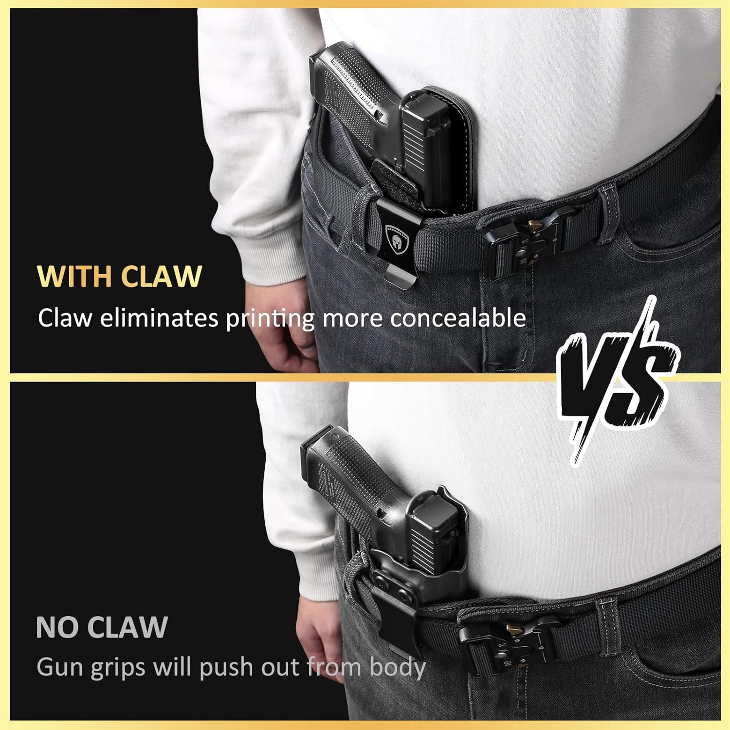 WARRIORLAND IWB Hybrid Holster Compatible with Glock 17/ 19 Gen 3-5 & 23/ 32 Gen 3-4 & G19X 44 45 & their MOS version, Concealed Carry Polymer & Leather Holster with Claw/Optics Cut Ready, Right Hand - WARRIORLAND