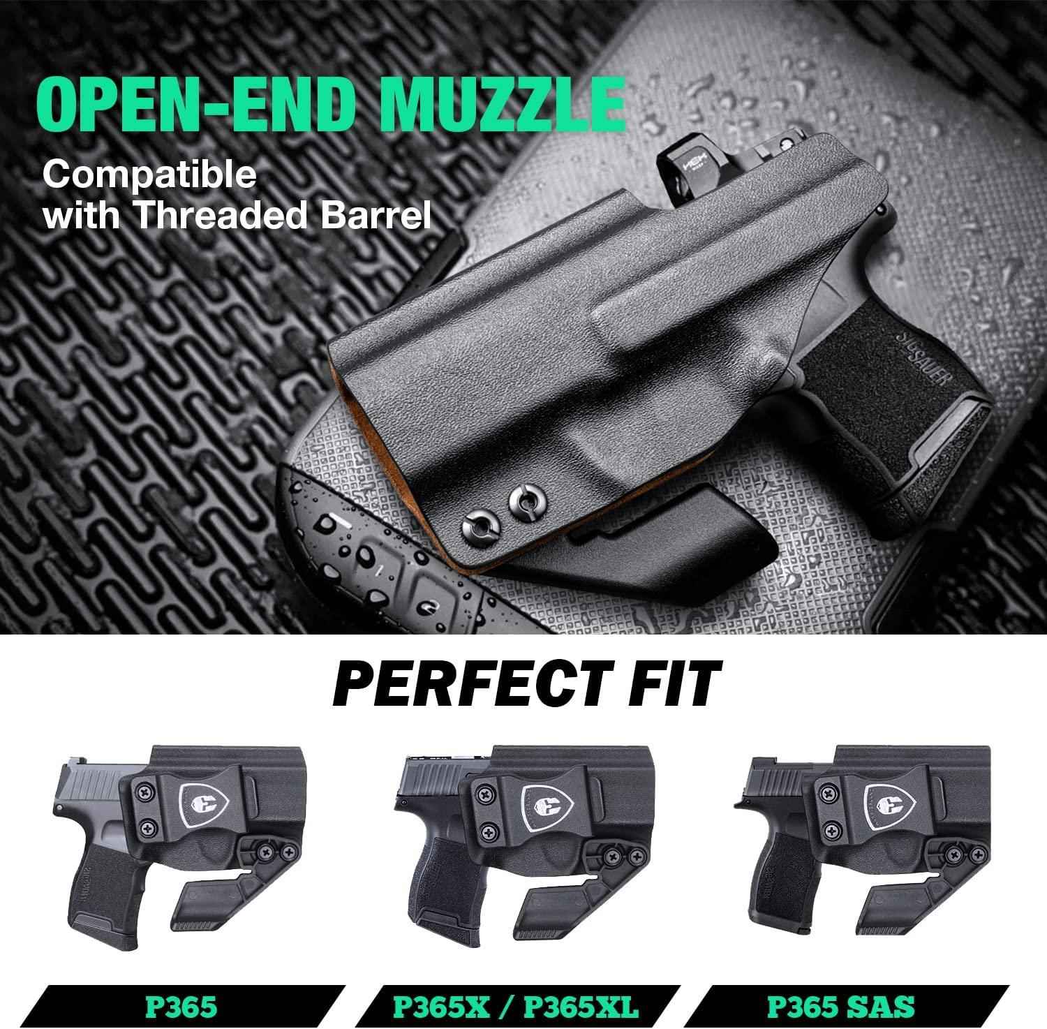 SIG P365/P365 SAS/ P365X (NOT X Macro) Hybrid Kydex Leather Inside IWB Holster with Optics Cut & Claw for big guys
