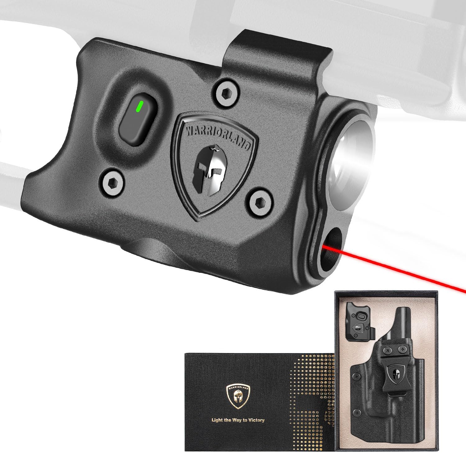 WARRIORLAND Pistol Light Laser & Holster Fit for Glock 17/19 Gen 3-5, Glock 22/23/31/32 Gen 3-4 & Glock 19X/44/45, Compact 150-Lumen Trigger Tactical Light with Red Laser White LED & IWB Holster - WARRIORLAND