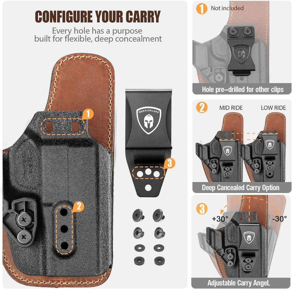 WARRIORLAND Springfield Hellcat Pro Holster - Compatible with Hellcat/RDP/OSP Optics Cut, IWB Hybrid Kydex/Leather Concealed Carry Holster, Right Hand, Adjustable Cant & Retention & Ride Height, Inside Waistband Holster