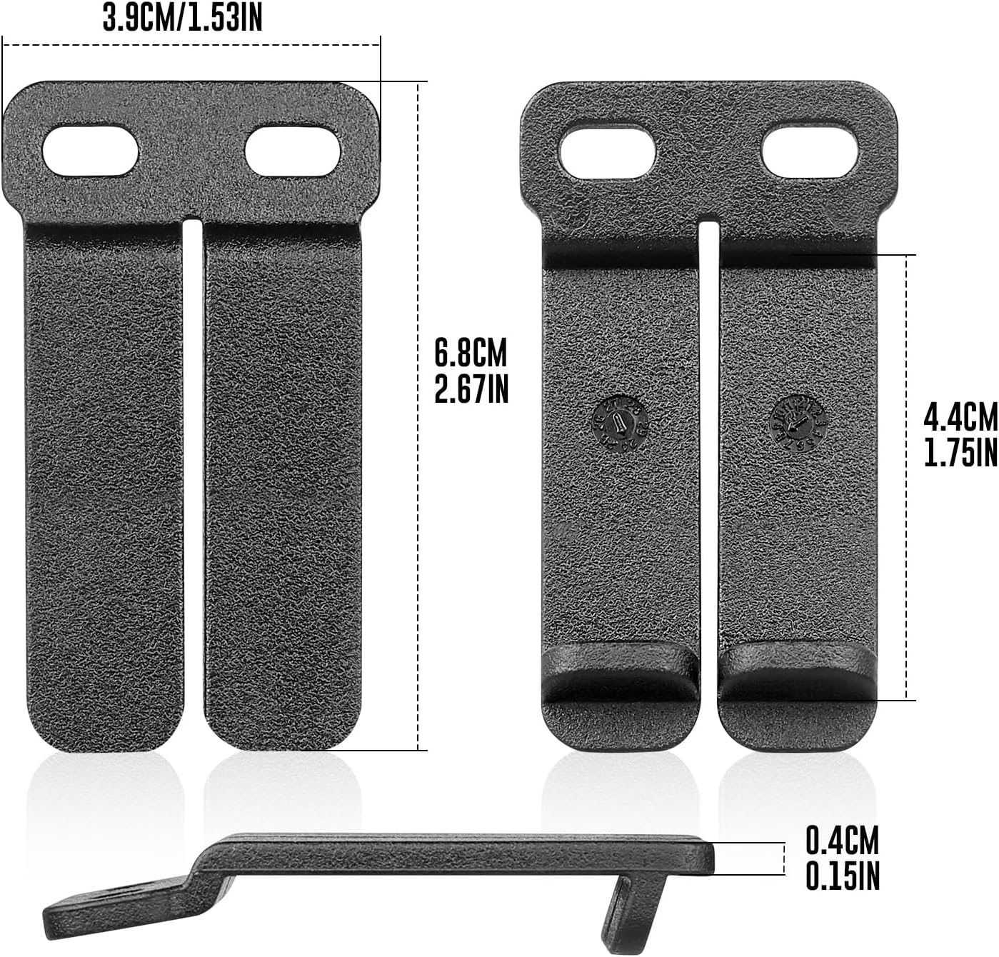 WARRIORLAND IWB & OWB Gun Holster Belt Clip, 1.5/1.75 Inch Adjustable, with Metal Washers, Screws, Slotted Binding Posts – Fits Holsters & Knife Sheaths 2 Pack - WARRIORLAND