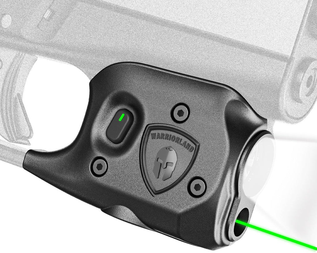 WARRIORLAND Pistol Light Laser Combo Fits Glock 42/43/43X/48 (No Rail), Compact 150-Lumen Trigger Mounted Tactical Weapon Light with Green Laser & White LED, Power Indicator & 3 Light Mode, SLL-105G - WARRIORLAND