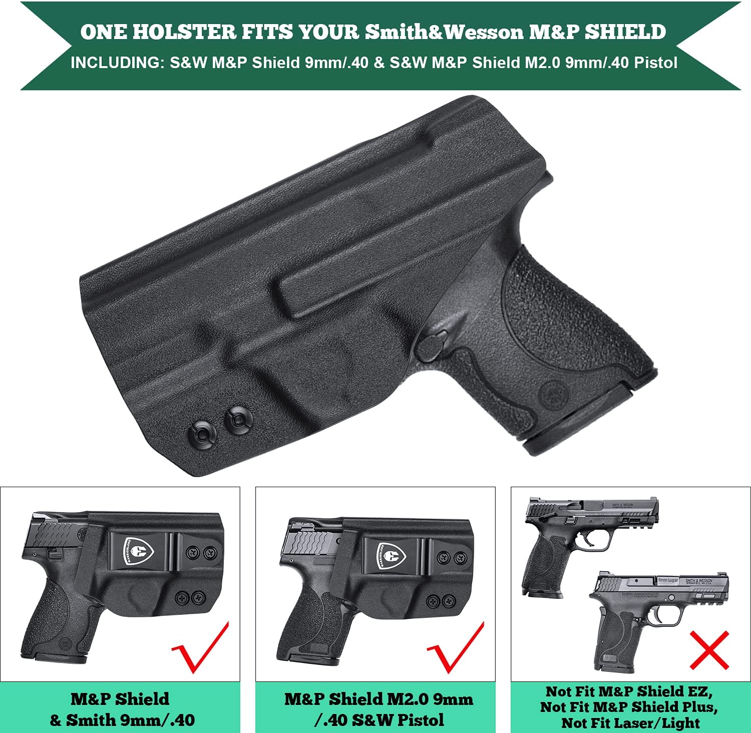 M&P Shield 9mm/Plus Holster, IWB Kydex Holster Fit: S&W M&P Shield Plus 3.1