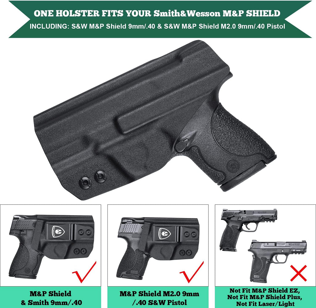 M&P Shield 9mm/Plus Holster, IWB Kydex Holster Fit: S&W M&P Shield Plus 3.1" - M&P Shield 9mm/.40 M2.0 - M&P Shield 9mm/.40 M1.0 Pistol, Inside Waistband Concealed Carry, Adj. Cant&Retention, Right - WARRIORLAND