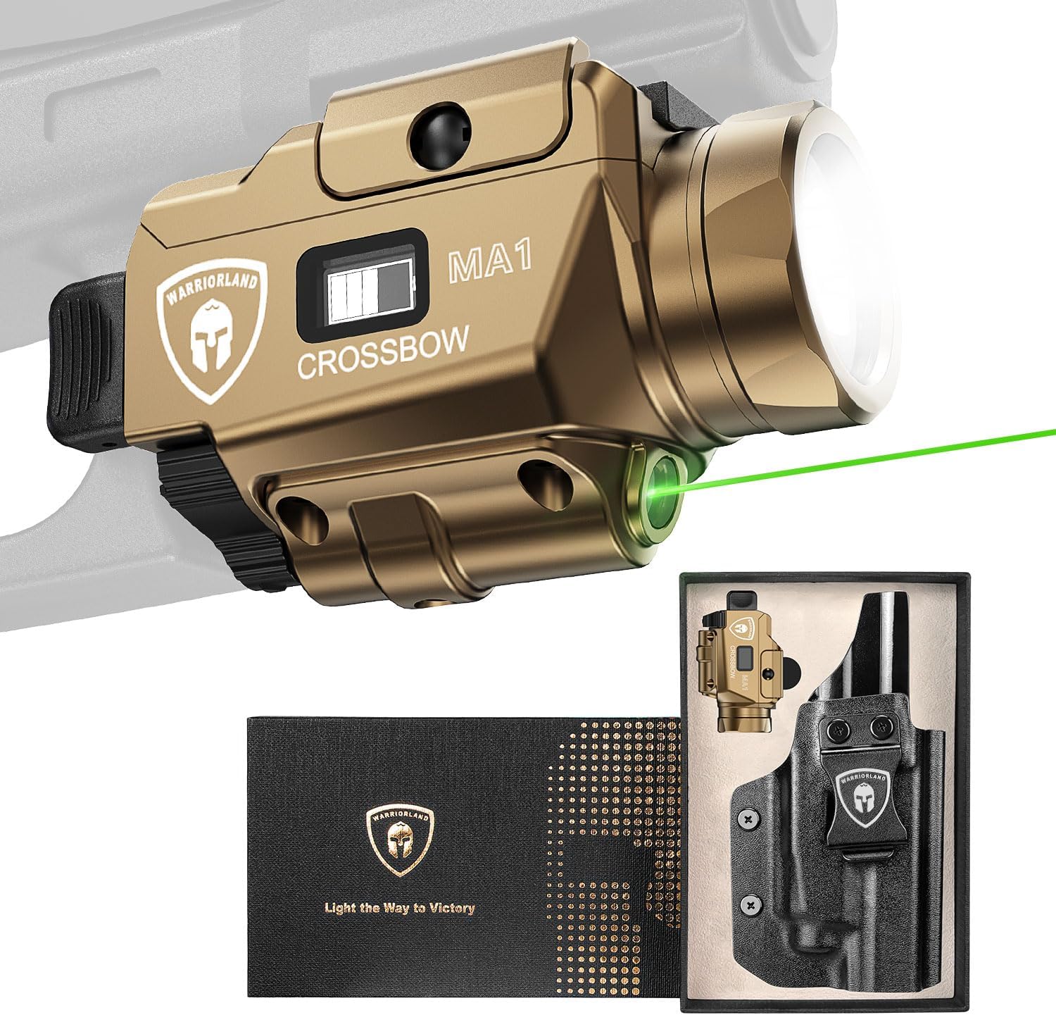 WARRIORLAND 800-Lumen FDE MA1 Pistol Laser LED Light & IWB Holster Combo, Fit for Glock 20/21 Gen3-5 & Glock 22 Gen5 & Listed Models' MOS, Magnetic USB Rechargeable | Screen Power Status - WARRIORLAND