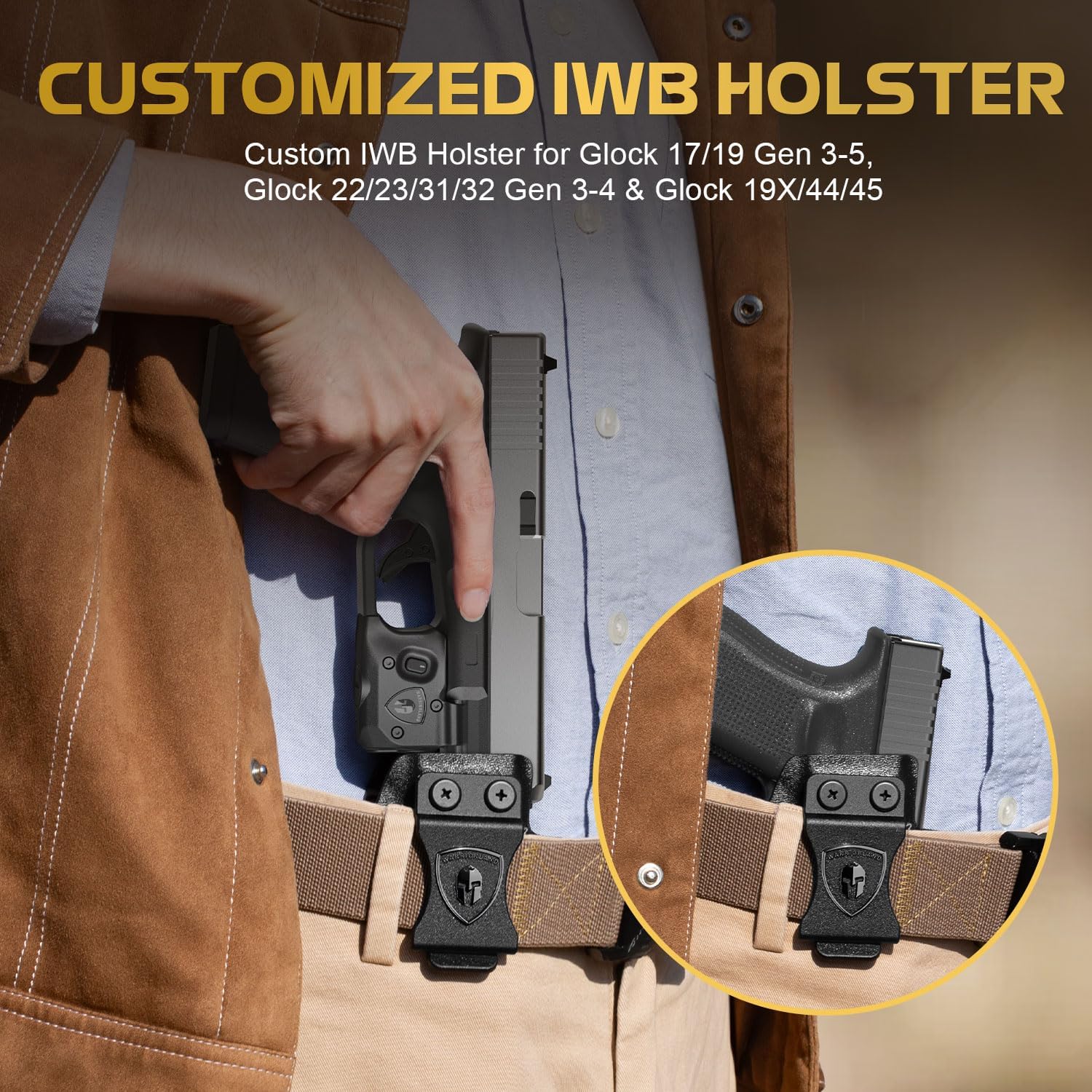 WARRIORLAND Pistol Light Laser & Holster Fit for Glock 17/19 Gen 3-5, Glock 22/23/31/32 Gen 3-4 & Glock 19X/44/45, Compact 150-Lumen Trigger Tactical Light with Green Laser White LED & IWB Holster - WARRIORLAND