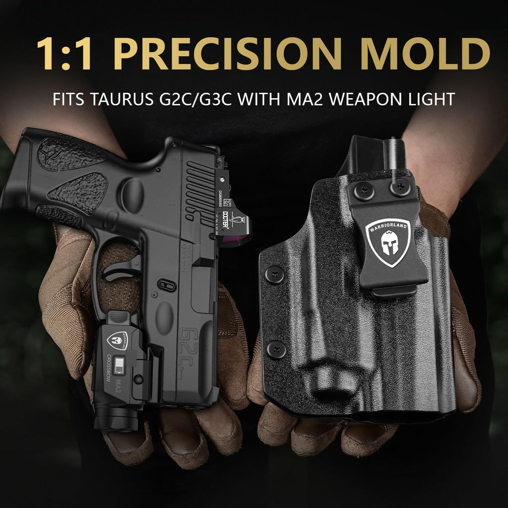 WARRIORLAND Crossbow MA2 Universal Rail Mounted 800 Lumens Tactical Light with Taurus G2C/G3C IWB Kydex Holster Combo, Magnetic USB Charging Pistol Light with Screen Displays Battery Status - WARRIORLAND