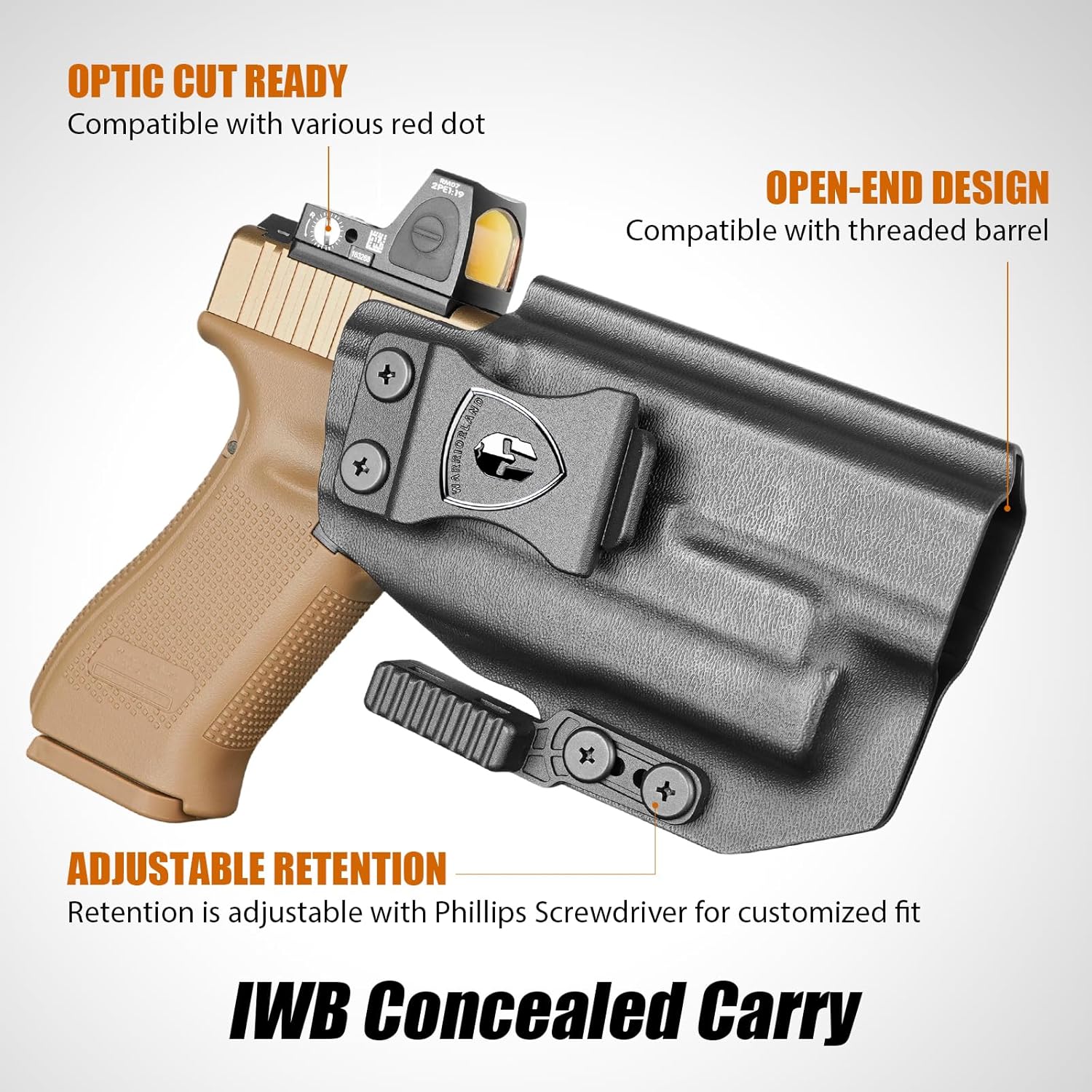 Glock 17/19 Gen3-6 / G19X / 44/45 / G34 Gen4-5 IWB Kydex Holster w/Claw - Olight PL Mini 2 Valkyrie Light Bearing, Optic Cut, Adj. Retention & Cant, Right Hand - WARRIORLAND
