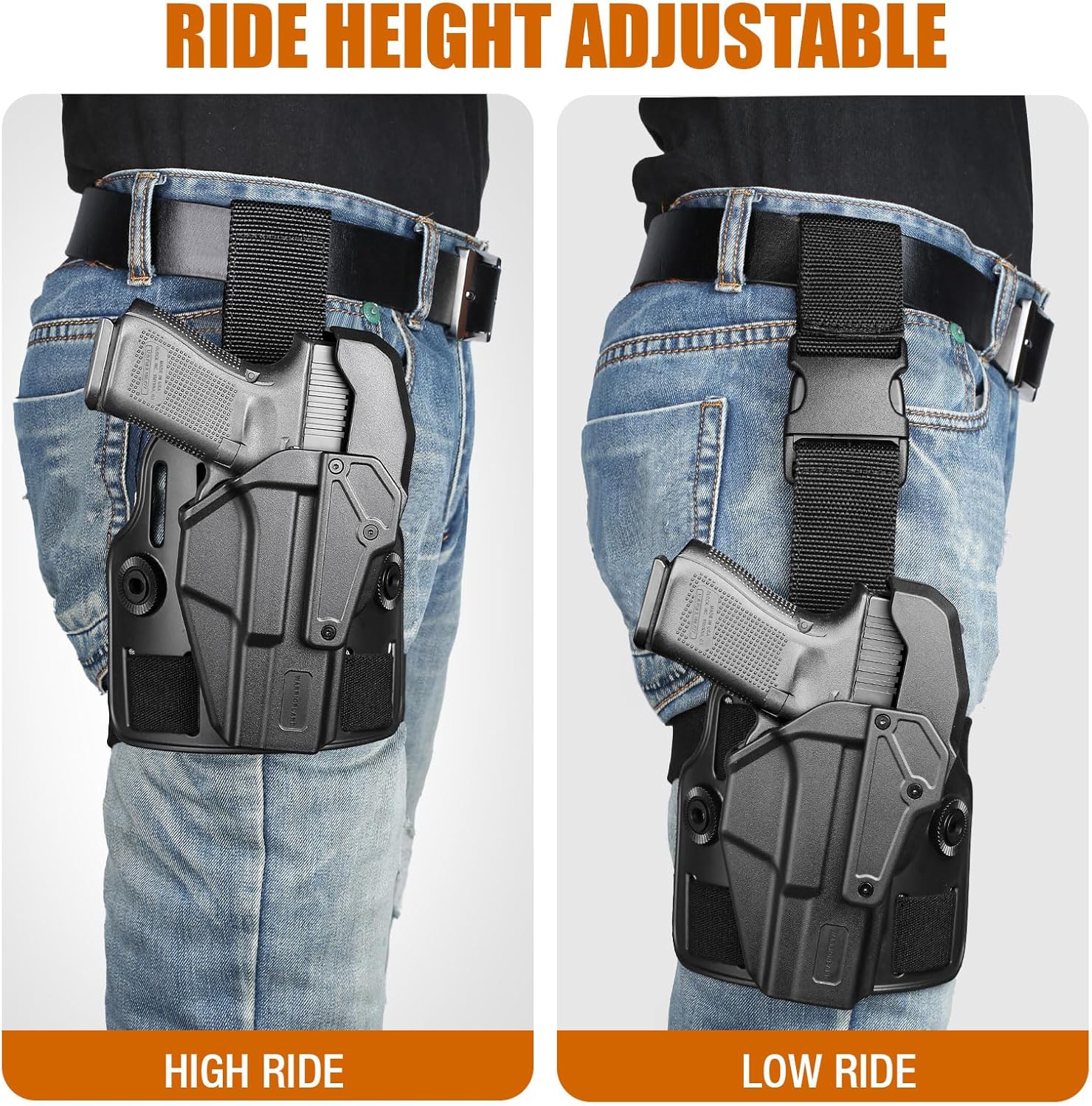 WARRIORLAND Level 2 Drop Leg Holster for 17/19/ 22/23/34 Gen 3-5 & G31/32 Gen 3-4 & 19X/44/45/47/49 & MOS Version, Optic Cut with RDS Cover, Tactical Thigh Holster with Adj. Heigh, Open Muzzle Design - WARRIORLAND