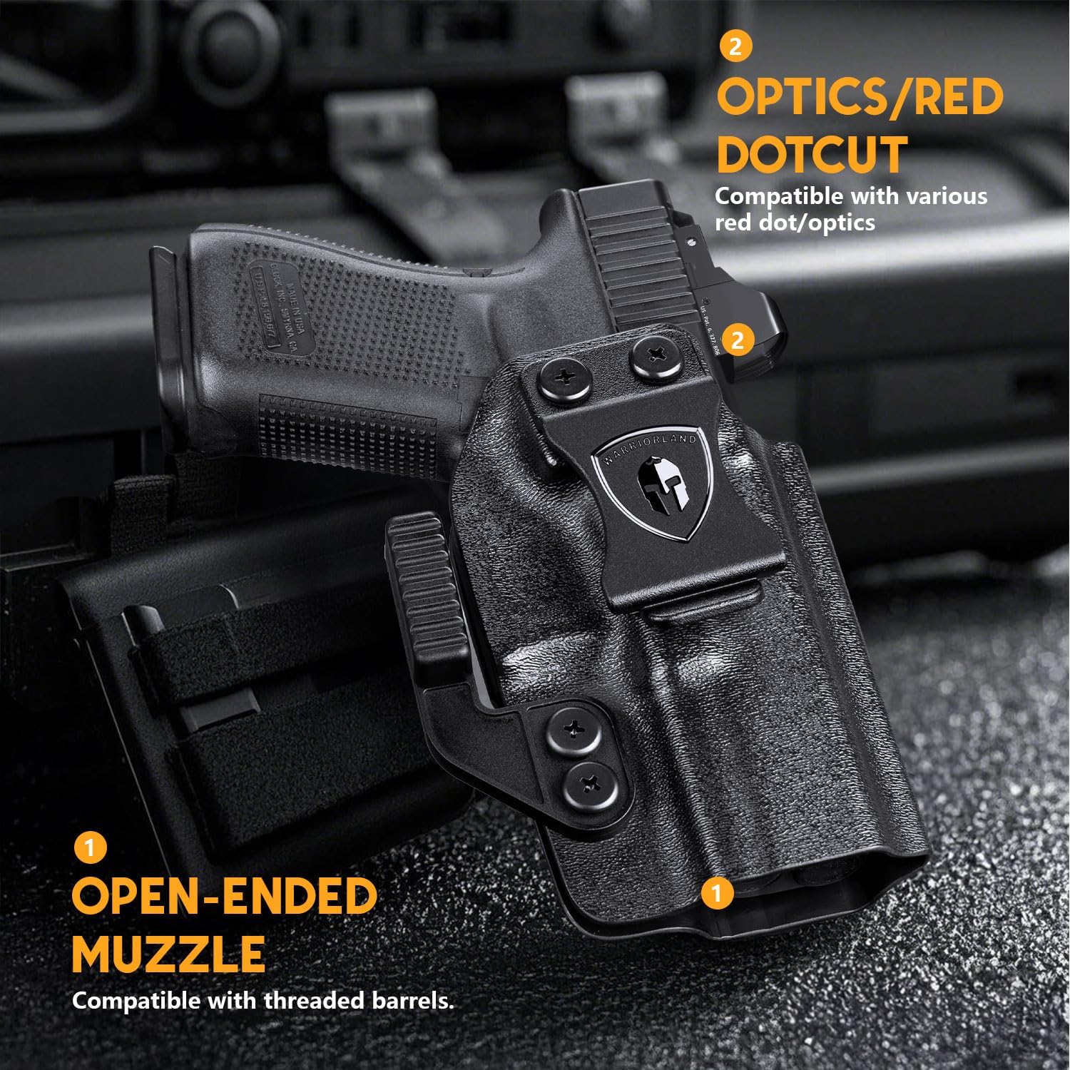 WARRIORLAND IWB Kydex Holster Compatible with Glock G17/G19/G26/G34/ Gen3-5  G17/G19 Gen4-5 MOS  G19X  G23/G32 Gen3-4  G26/G34 Gen5 MOS  G44  G45  G45 MOS, Inside Waistband Appendix Conceal Carry, with Claw & Adj. Retention & Cant, Right Hand - WARRIORLAND