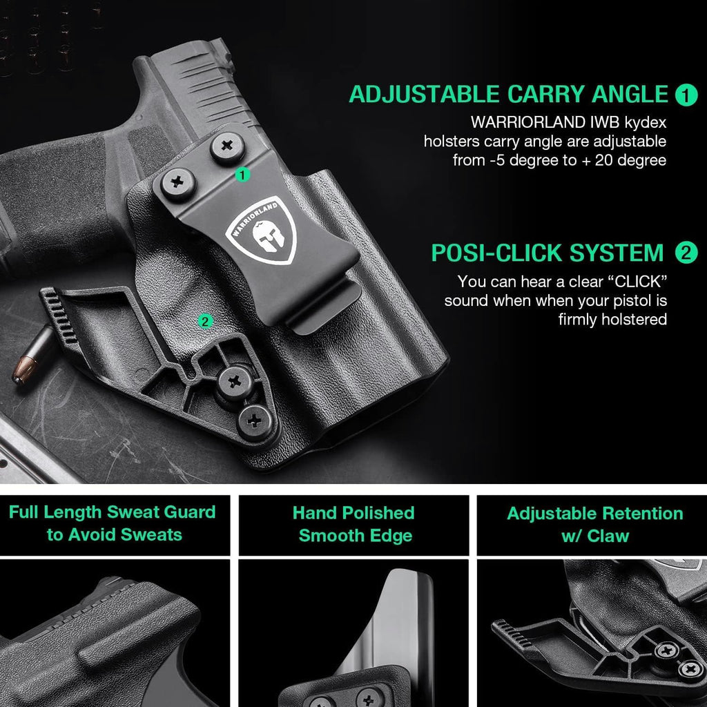 WARRIORLAND Hellcat Pro Kydex Holster with 1.75" Metal Clip for IWB Concealed Carry, Optics Cut, Adjustable Retention - WARRIORLAND