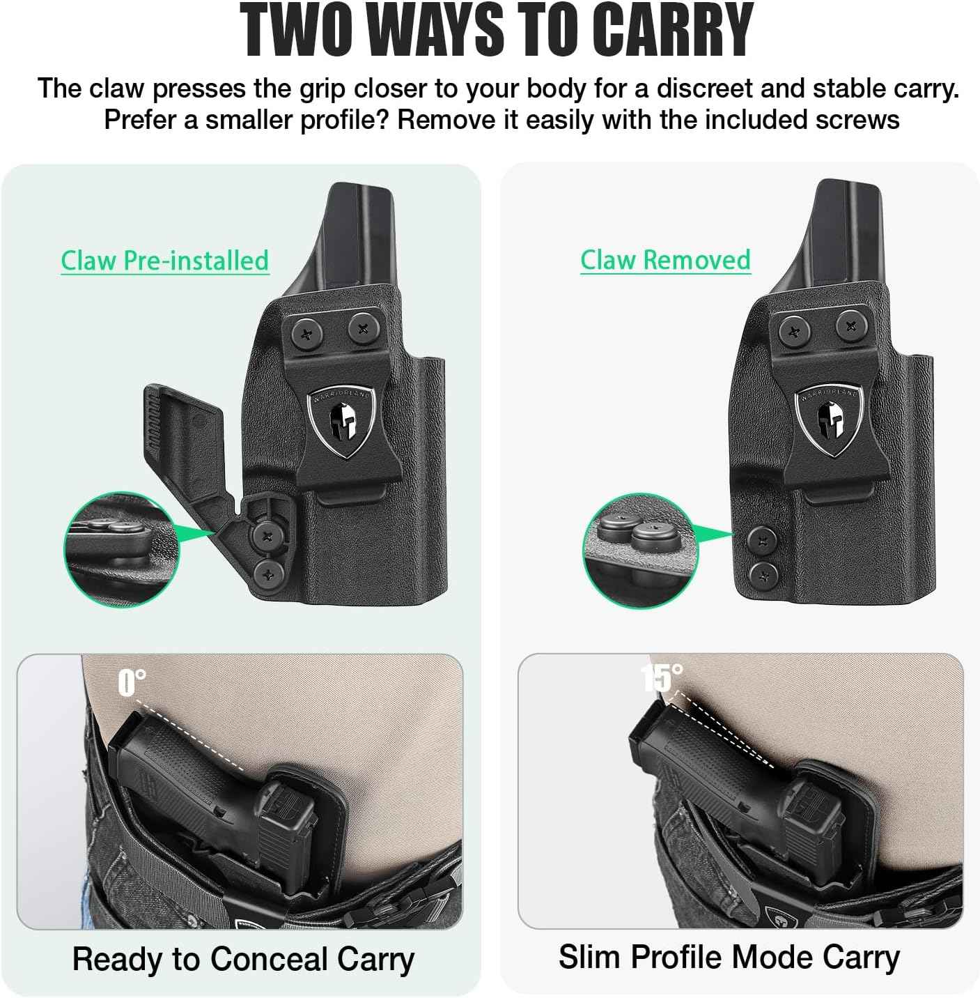 WARRIORLAND IWB Kydex Holster for Taurus GX2 - Optic Cut & Claw, Inside Waistband Concealed Carry, Adjustable Cant & Retention, Audible Lock, Right Hand
