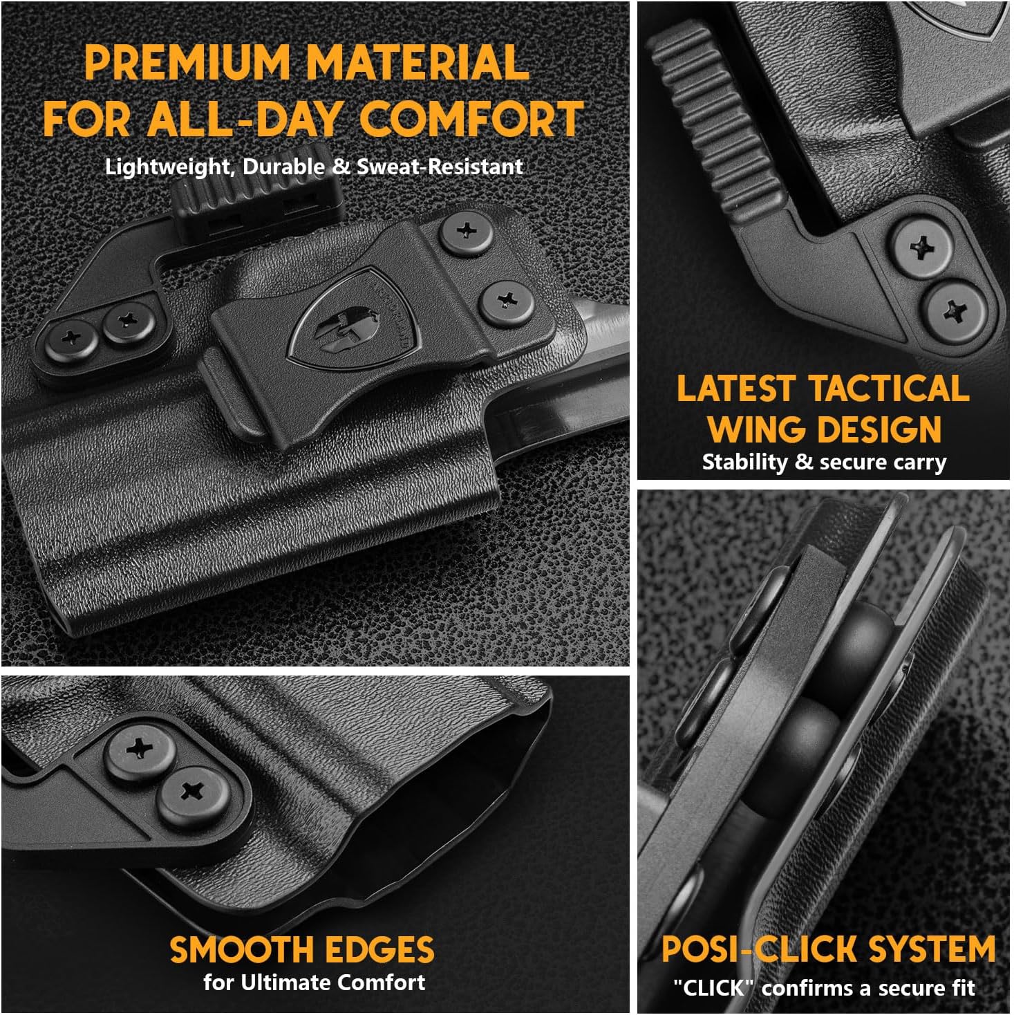 WARRIORLAND IWB Kydex Holster Compatible with Glock G17/G19/G26/G34/ Gen3-5  G17/G19 Gen4-5 MOS  G19X  G23/G32 Gen3-4  G26/G34 Gen5 MOS  G44  G45  G45 MOS, Inside Waistband Appendix Conceal Carry, with Claw & Adj. Retention & Cant, Right Hand - WARRIORLAND