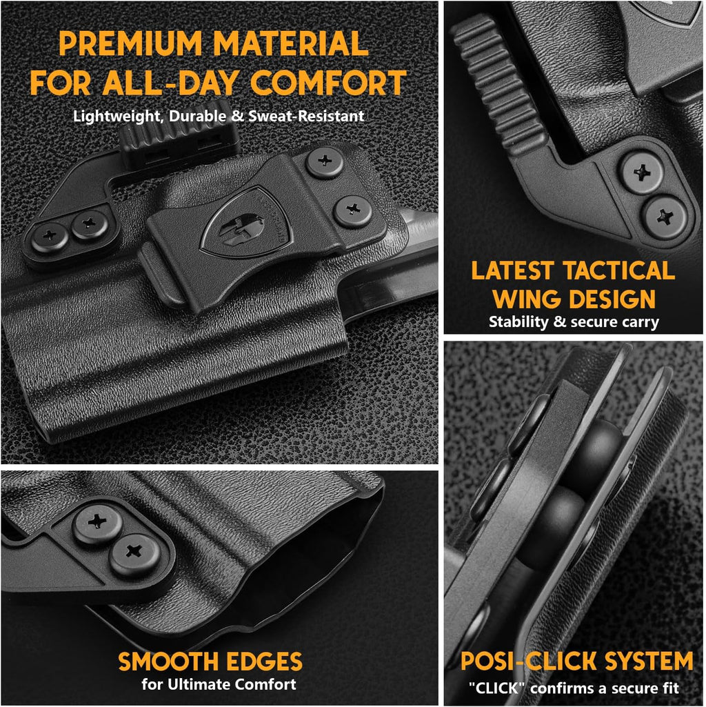 WARRIORLAND IWB Kydex Holster Compatible with Glock G17/G19/G26/G34/ Gen3-5  G17/G19 Gen4-5 MOS  G19X  G23/G32 Gen3-4  G26/G34 Gen5 MOS  G44  G45  G45 MOS, Inside Waistband Appendix Conceal Carry, with Claw & Adj. Retention & Cant, Right Hand - WARRIORLAND