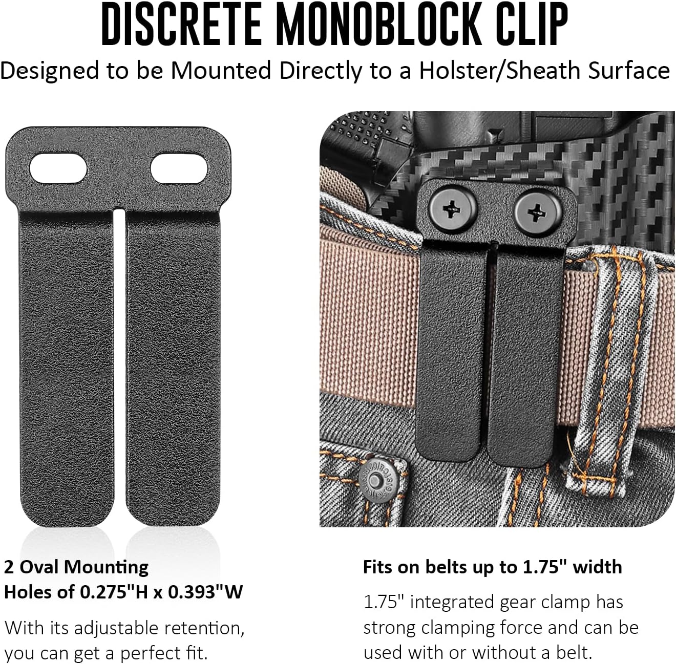 WARRIORLAND IWB & OWB Gun Holster Belt Clip, 1.5/1.75 Inch Adjustable, with Metal Washers, Screws, Slotted Binding Posts – Fits Holsters & Knife Sheaths 2 Pack - WARRIORLAND