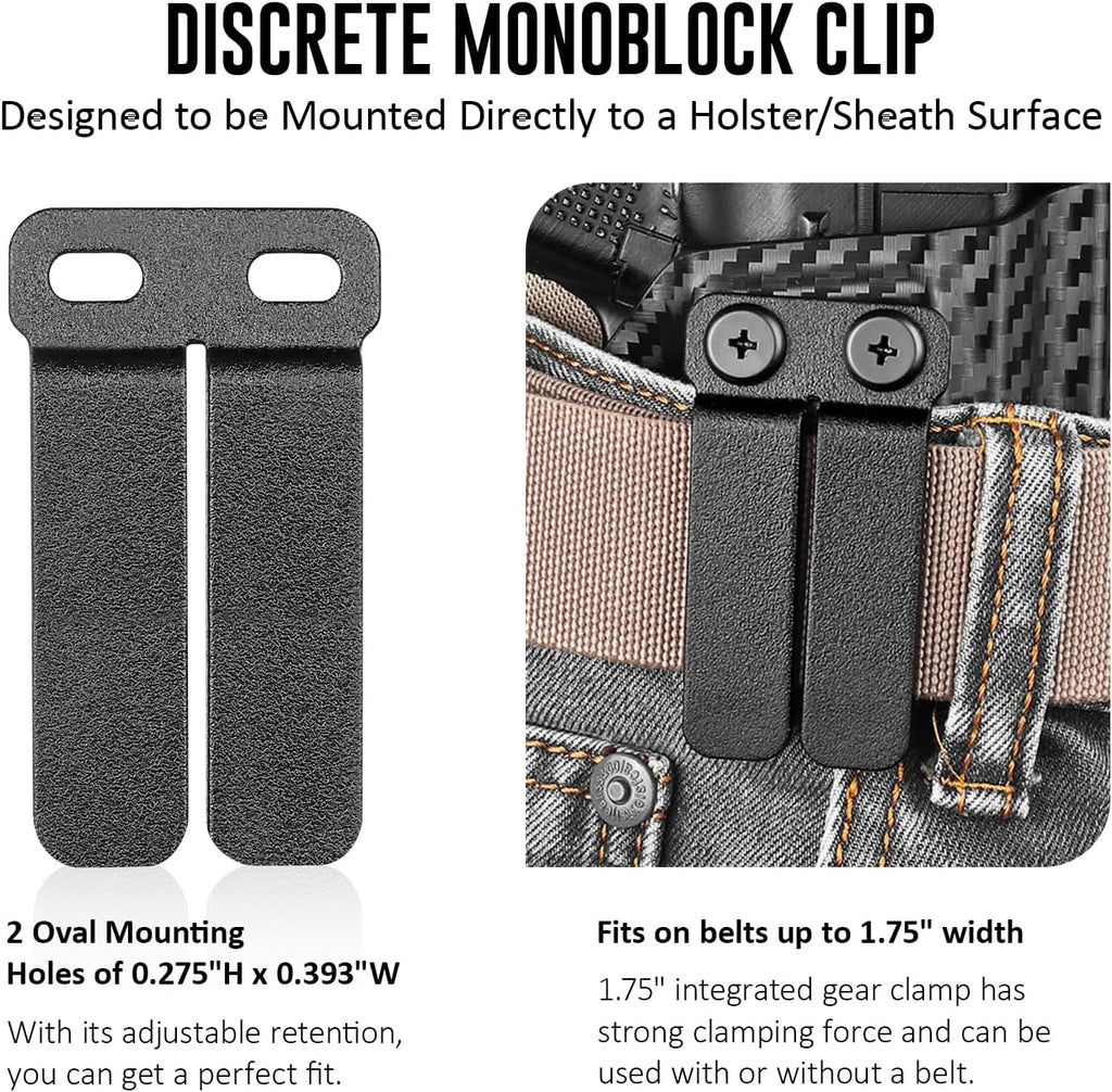 WARRIORLAND IWB & OWB Gun Holster Belt Clip, 1.5/1.75 Inch Adjustable, with Metal Washers, Screws, Slotted Binding Posts – Fits Holsters & Knife Sheaths 2 Pack - WARRIORLAND