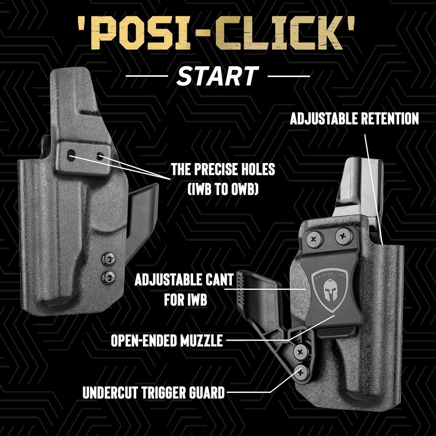WARRIORLAND IWB Kydex Holster w/Claw & Optics Cut Compatible with Makarov MP Pistol, Inside Waistband Concealed Carry Holster, Adj. Retention & Cant, Right Hand - WARRIORLAND