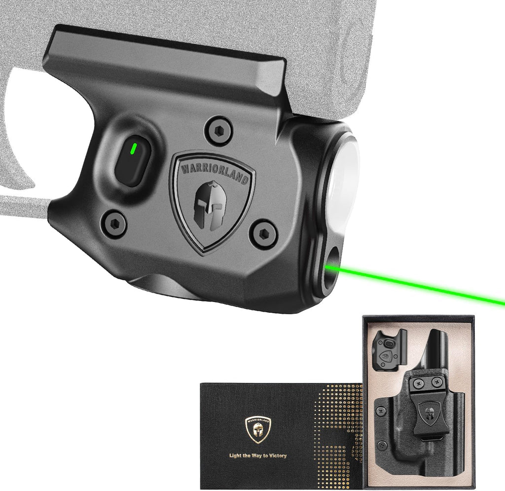WARRIORLAND Pistol Light Laser & Holster Fit for Sig P365/ P365X/ P365XL, Compact 150-Lumen Trigger Mounted Tactical Weapon Light with Green Laser White LED Flashlight & IWB Holster, Power Indicator - WARRIORLAND