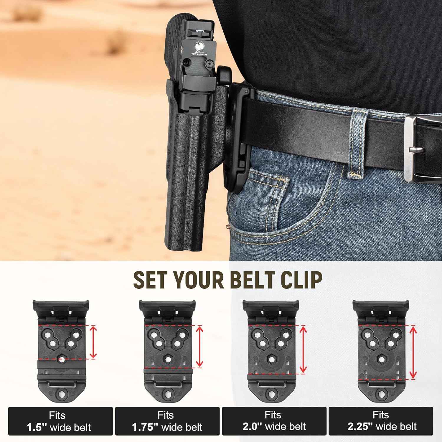Glock 17/19/19X/45 Holster OWB Kydex Optic Cut - Thumb Release, Fits Gen 3-5 & G23/G32/G44, 360° Adjustable Cant, 1.5