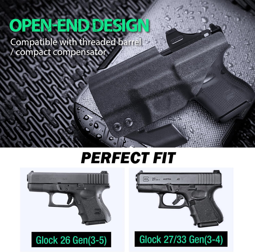 Glock 26  / 𝟮𝟳 / 𝟯𝟯 (𝗠𝗢𝗦)  IWB Kydex Holster - WARRIORLAND Optic Cut + Claw, Right-Hand Concealed Carry - WARRIORLAND