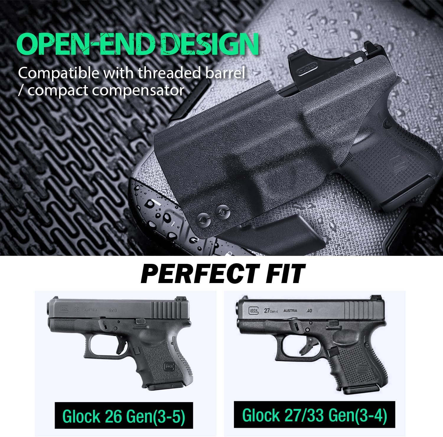 Glock 26  / 𝟮𝟳 / 𝟯𝟯 (𝗠𝗢𝗦)  IWB Kydex Holster - WARRIORLAND Optic Cut + Claw, Right-Hand Concealed Carry - WARRIORLAND