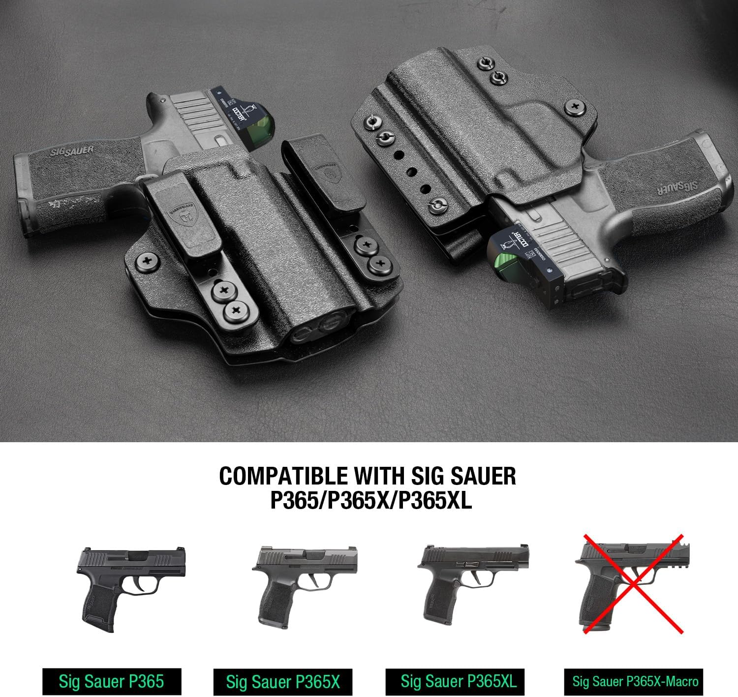 WARRIORLAND Sig Sauer P365 P365 XL P365 SAS P365X P365.380 ACP P365 ROSE.380 ACP IWB & OWB Convertible Holster Optics Cut: Sig Sauer P365 / P365 X & P365 XL, IWB OWB Combo Holster P365, 1.75 Belt Clip, Adjustable Ride Height, Right Hand - WARRIORLAND