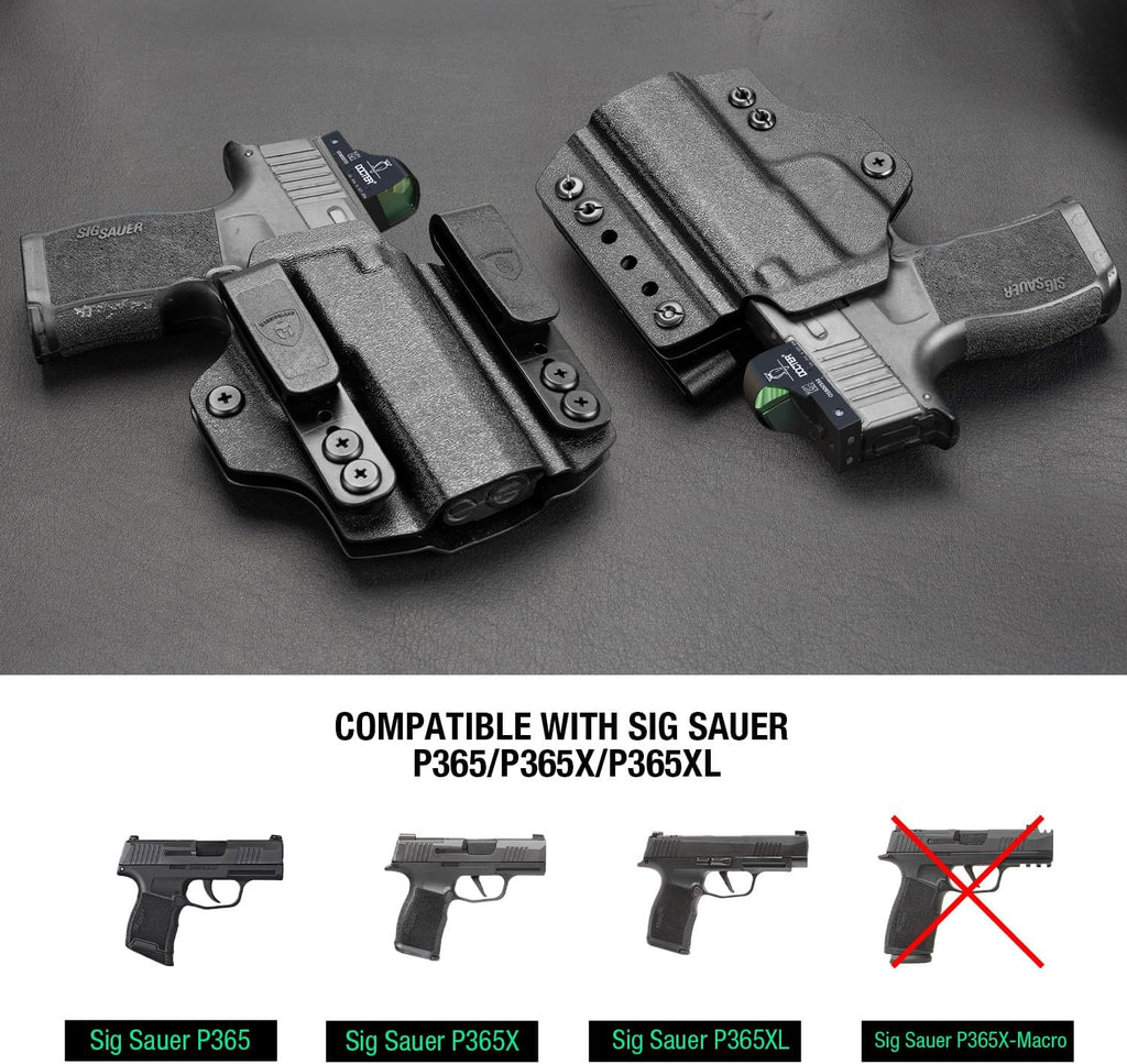 WARRIORLAND Sig Sauer P365 P365 XL P365 SAS P365X P365.380 ACP P365 ROSE.380 ACP IWB & OWB Convertible Holster Optics Cut: Sig Sauer P365 / P365 X & P365 XL, IWB OWB Combo Holster P365, 1.75 Belt Clip, Adjustable Ride Height, Right Hand - WARRIORLAND