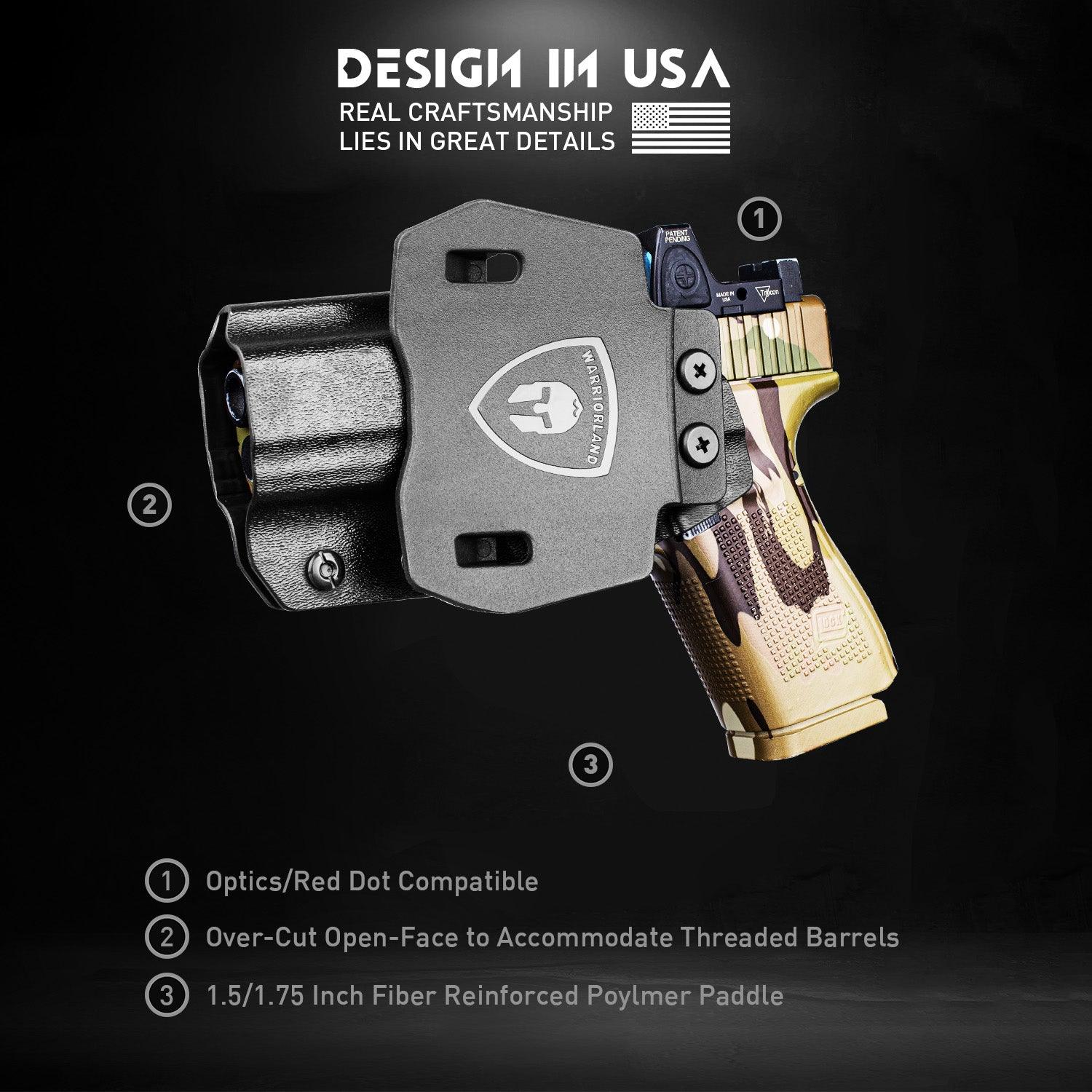 G23 Holster OWB Kydex Holster Optics Cut Fit G23 Gen 1-5 Pistol, Outside Waistband Open Carry G23 Gen 5 Holster with 1.75 Inch Paddle, Adj. Retention, Right Hand/Left Hand|WARRIORLAND - WARRIORLAND