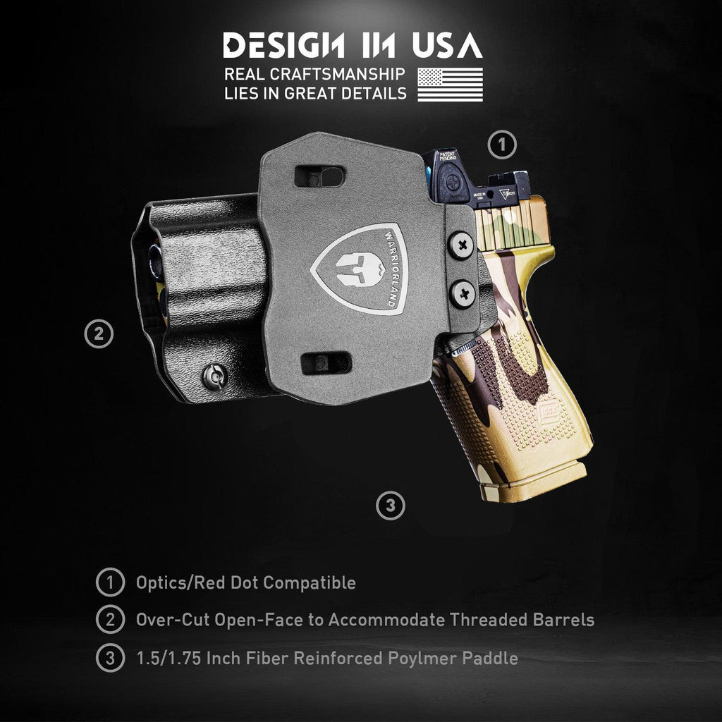 G23 Holster OWB Kydex Holster Optics Cut Fit G23 Gen 1-5 Pistol, Outside Waistband Open Carry G23 Gen 5 Holster with 1.75 Inch Paddle, Adj. Retention, Right Hand/Left Hand|WARRIORLAND - WARRIORLAND
