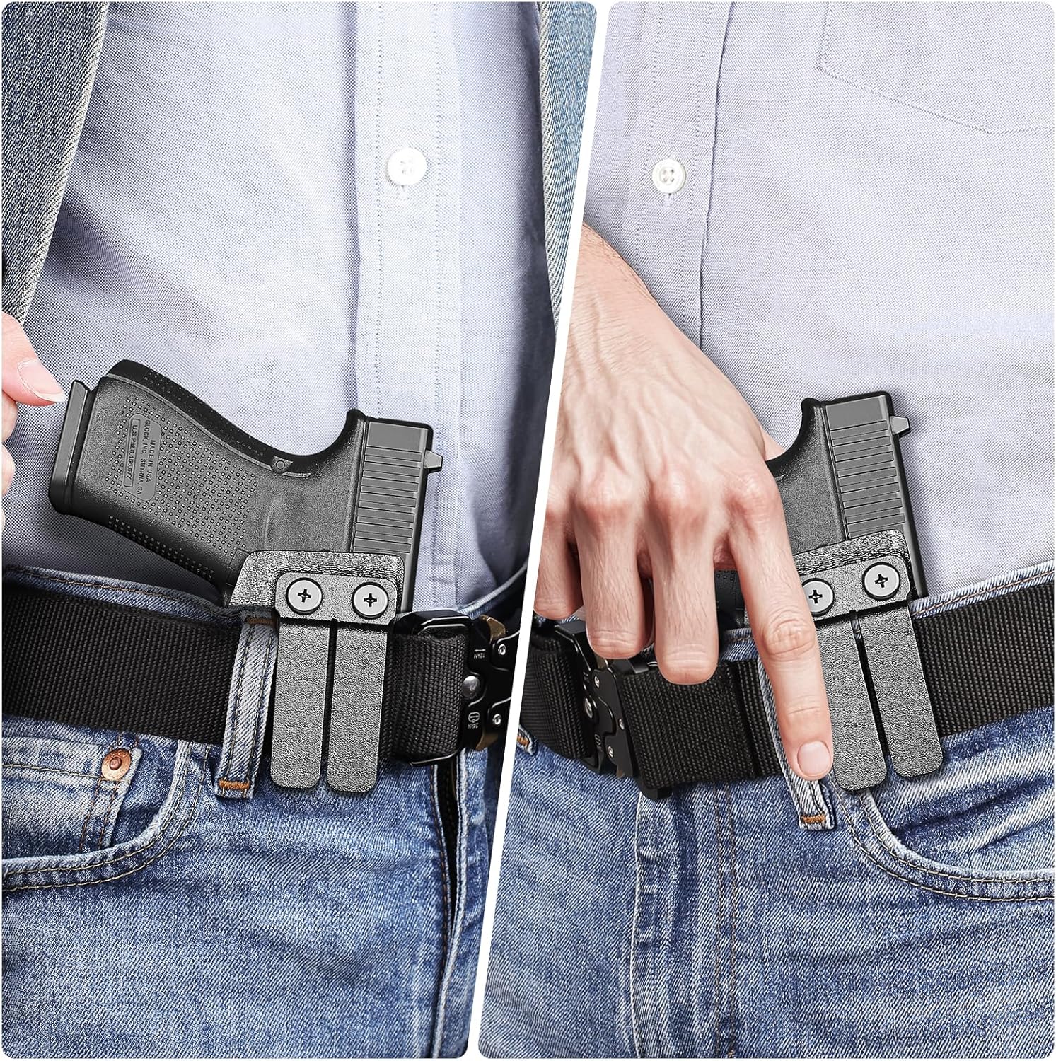 IWB Kydex Holster for Glock 19 with TLR7/ TLR7A, Fit Glock 17/19 Gen 3-5, 23/32 Gen 3-4 & 19X/ 44/45, Inside Waistband Conceal Carry, Optic Cut, Adj. Cant & Retention, Right Hand - WARRIORLAND