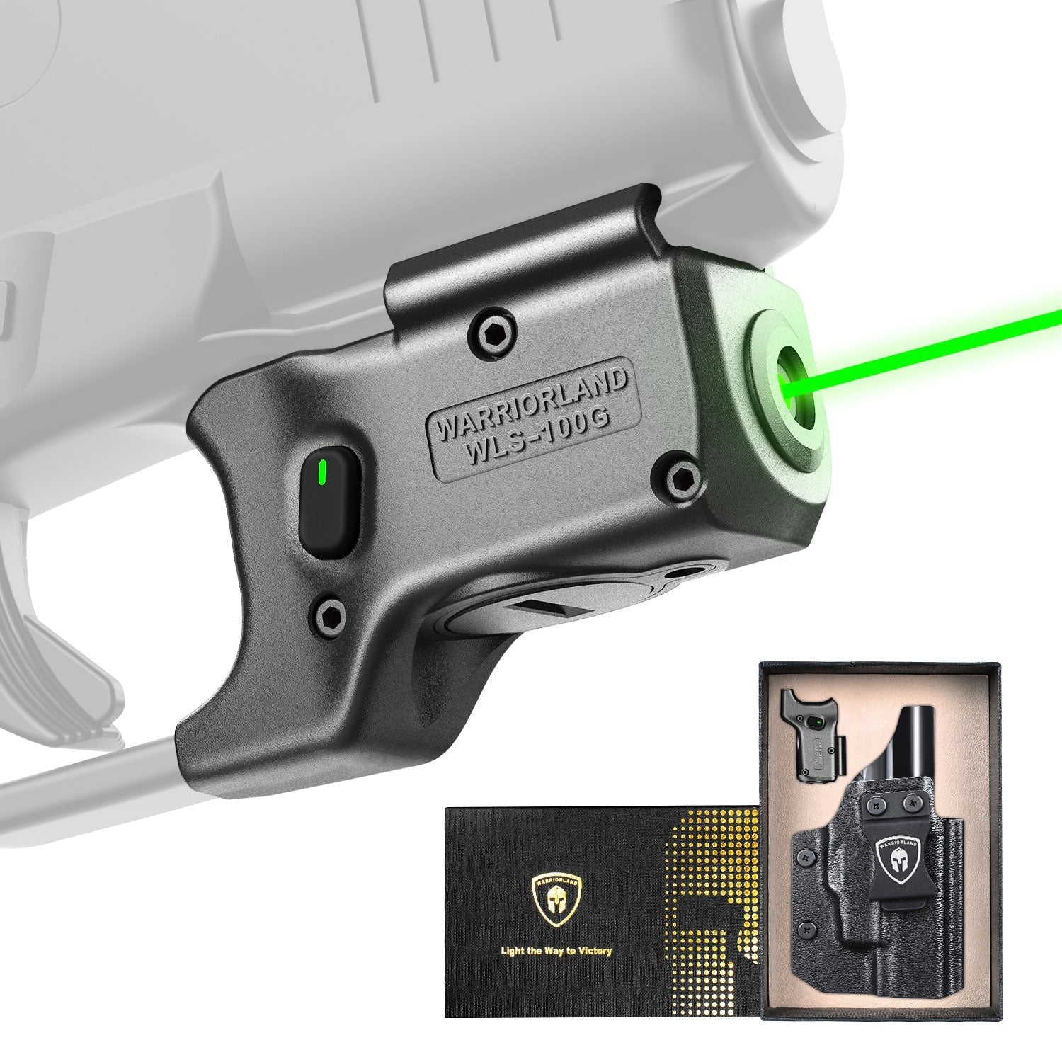 Green Laser Sight Designed to Fit Glock 48 MOS with Holster Combo, Green Beam Sight with Power Indicator, Custom-Made IWB Kydex Holster Right Hand, WLS-100G w/ G48 MOS Holster|WARRIORLAND - WARRIORLAND