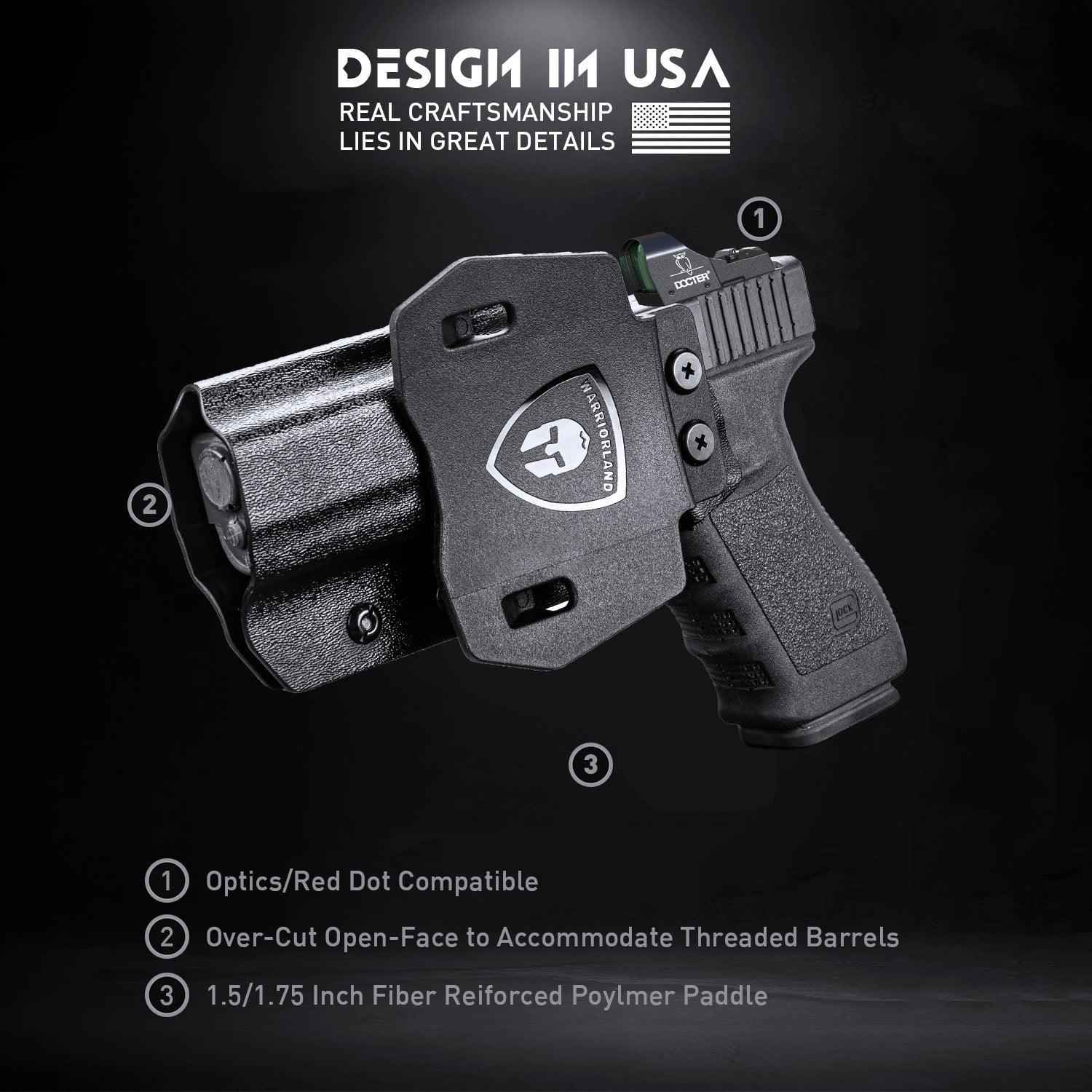Glock 20 21 22 Holster OWB Kydex Holster Optics Cut: Glock 21 / Glock 20 (Gen 3 4 5) & Glock 22 Gen 5, Outside Waistband Open Carry G21 Holster with 1.75 Inch Paddle, Adj. Retention & Cant, Right|WARRIORLAND